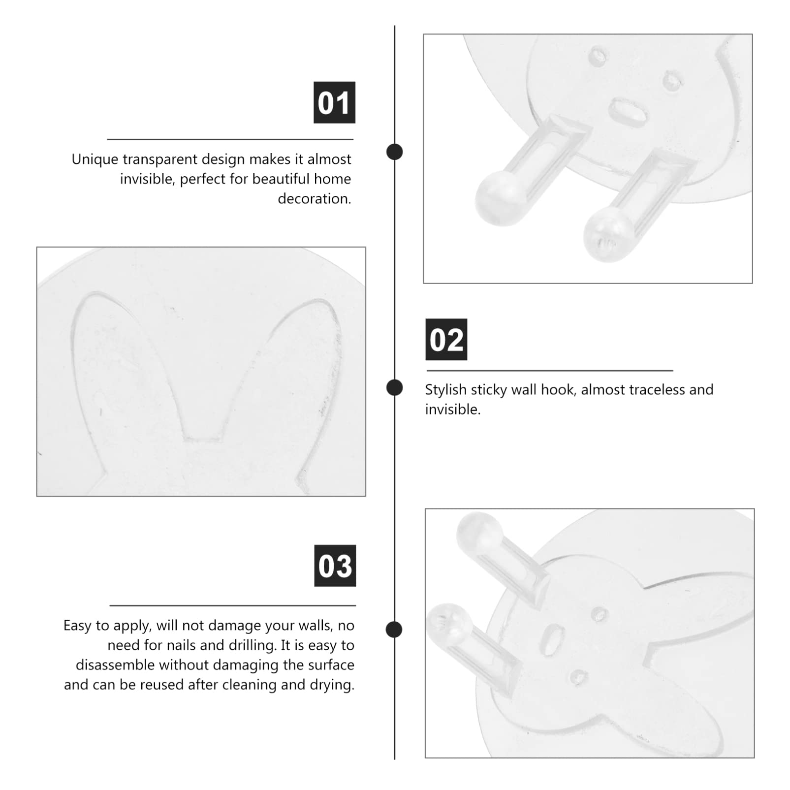 FOMIYES 12-Pack Adhesive Rabbit Wall Hooks - Clear Acrylic Hanging Hooks for Bath Towels, Keys, Coats & Home Decor | No Drill Stick-On Mounting for Bedroom, Bathroom, Kitchen & Office Organization