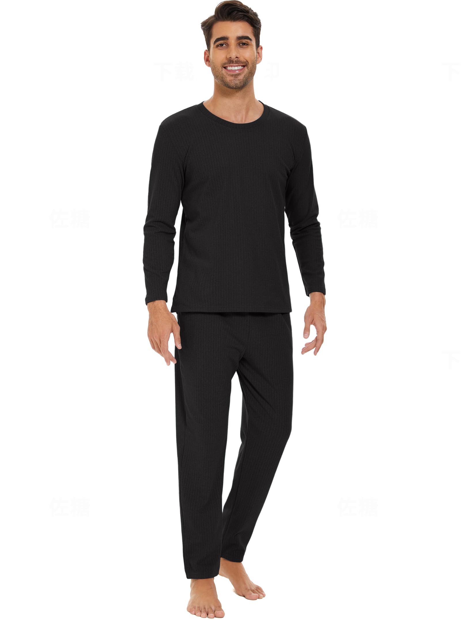 Heersan Men's Cotton Pajama Set - Long Sleeve Top & Lounge Pants, Soft Sleepwear & Comfortable Loungewear for Nighttime Relaxation and Home Wear