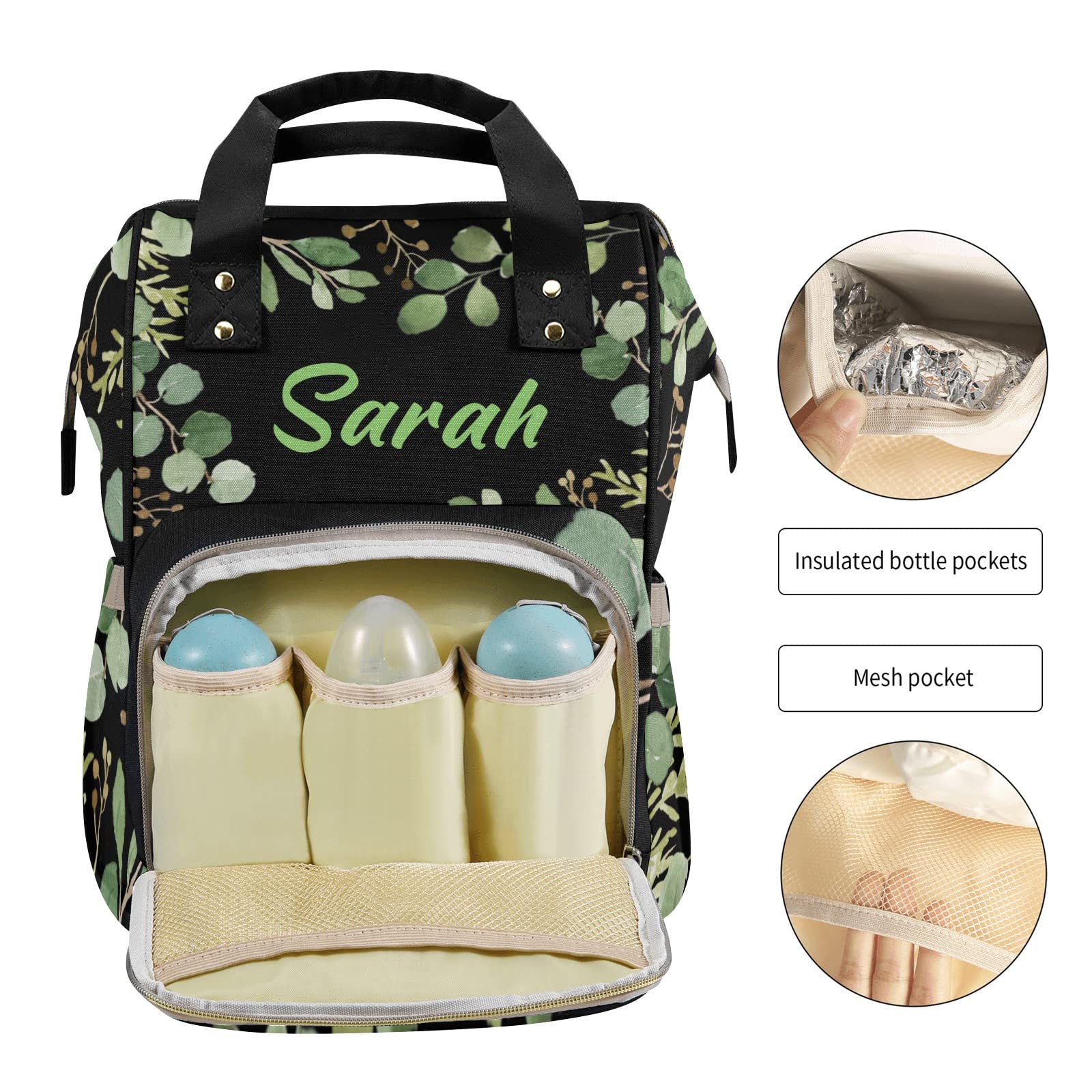 Custom Personalized Diaper Backpack for Baby Girls & Boys - Cute Elephant Design, Black Diaper Bag for Dads & Men (Add Name) - Perfect for Travel, Daycare & Family Outings