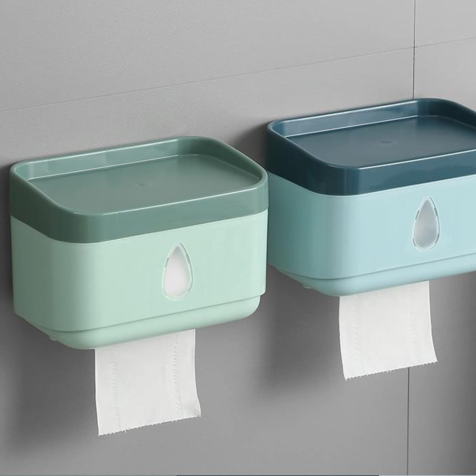 2-Pack Waterproof Wall-Mounted Toilet Paper Holder - Storage Box & Tissue Dispenser for Bathroom, Kitchen, RV - No Punching Needed, Easy Pumping Paper Access