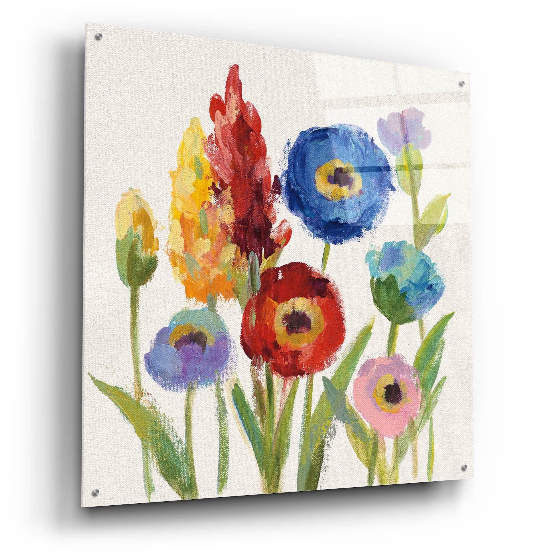 Wild Garden I by Silvia Vassileva - 36x36 Inch Modern Acrylic Glass Wall Art Painting - Vibrant Floral Home Decor for Living Room, Bedroom & Office