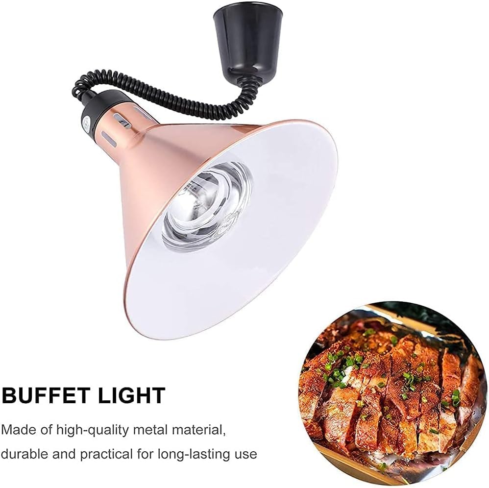 Commercial Food Heat Lamp Warmer with Bulb - 2 Pack Brass Hanging Buffet & Pizza Restaurant Warmer for Catering, Buffets, Bakeries & Food Display (Ideal for Keeping Pizza, Fried Chicken, BBQ & Pastries Warm)