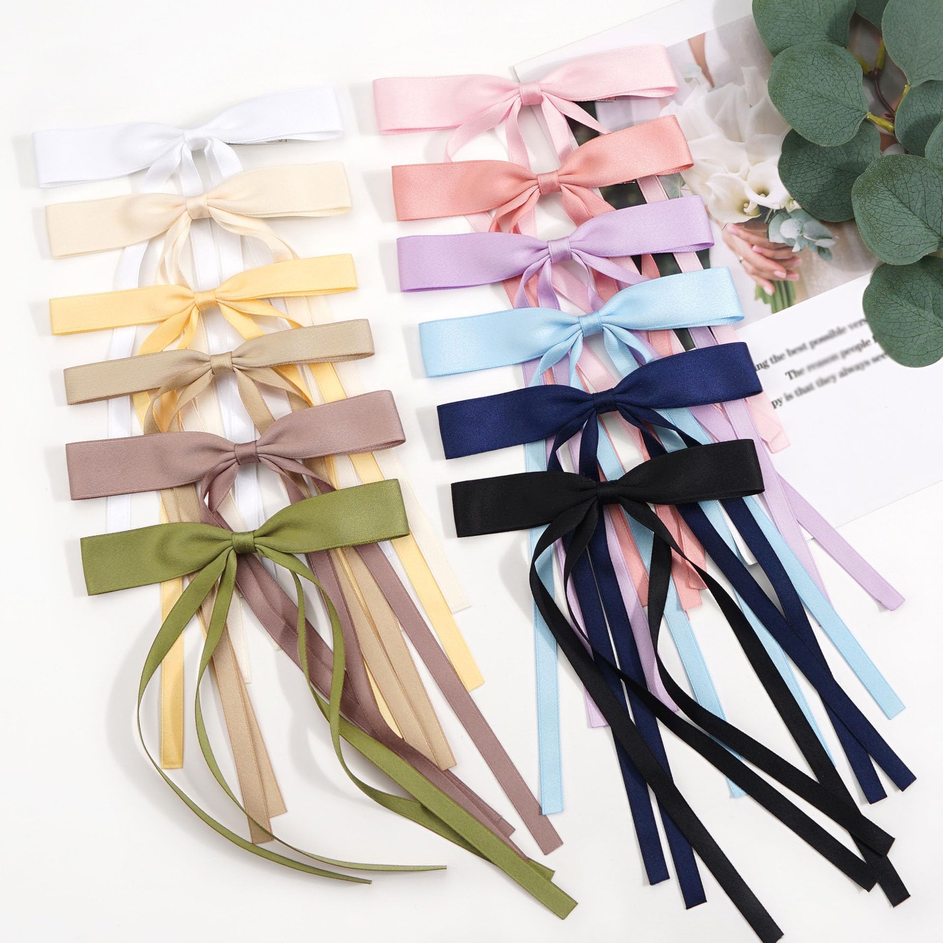 Elegant Hair Bow Clips for Girls & Women - Fashionable Tassel Ribbon Bows with Long Tail, Preppy Bowknot Claw Clips | Perfect Hair Accessories for Parties, Weddings & Daily Wear