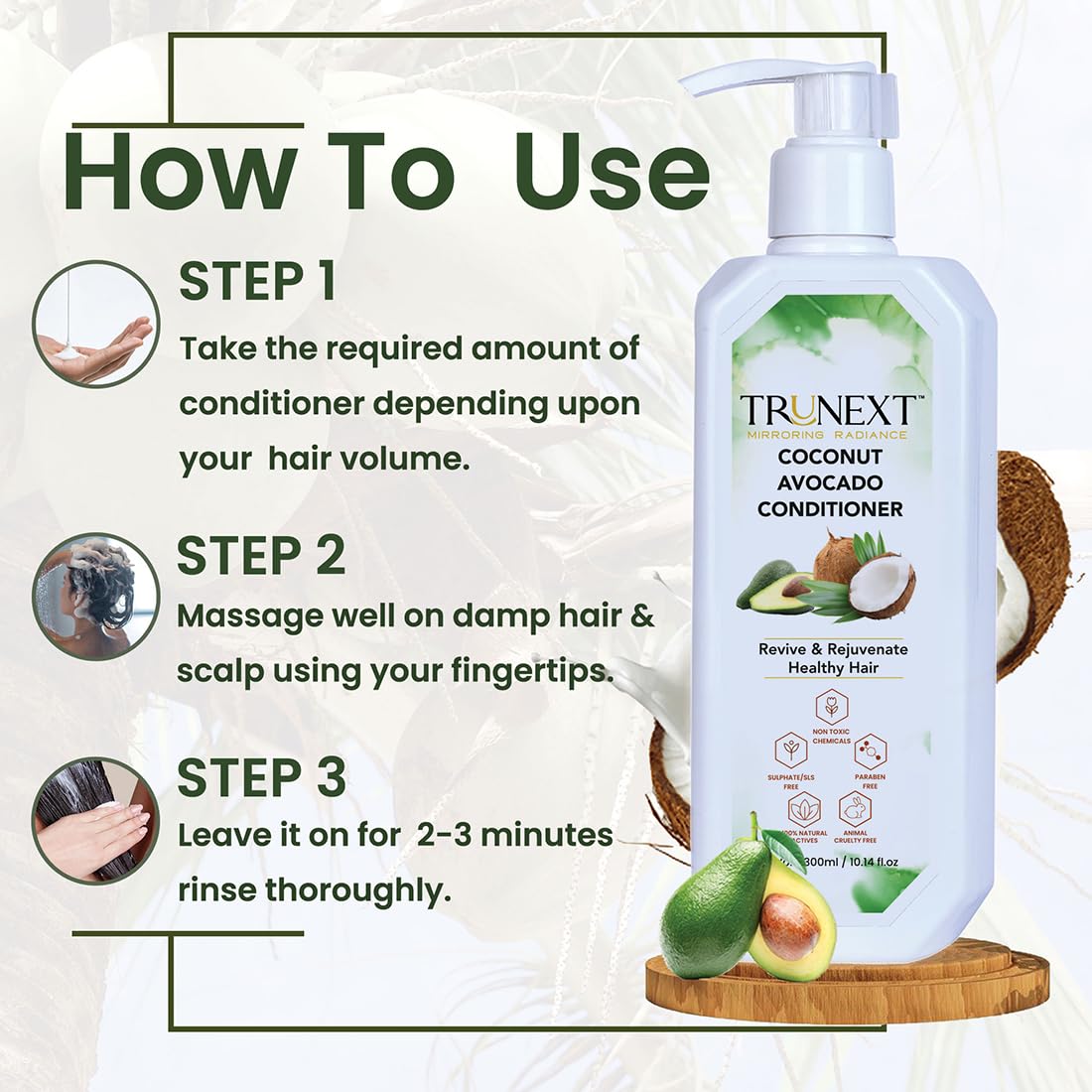TRUNEXT Coconut Avocado Hair Conditioner - Deep Nourishing & Hydrating Treatment for Dry, Damaged Hair (300ml) | Salon-Quality Leave-In Conditioner for Soft, Shiny Hair at Home