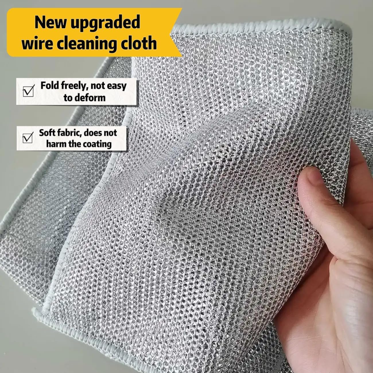 Stainless Steel Dish Scrubber Non-Scratch Cleaning Cloth - 10 Pack Wire Dishwashing Rags for Wet & Dry Cleaning - Perfect for Washing Dishes, Sinks, Countertops & Kitchen Surfaces
