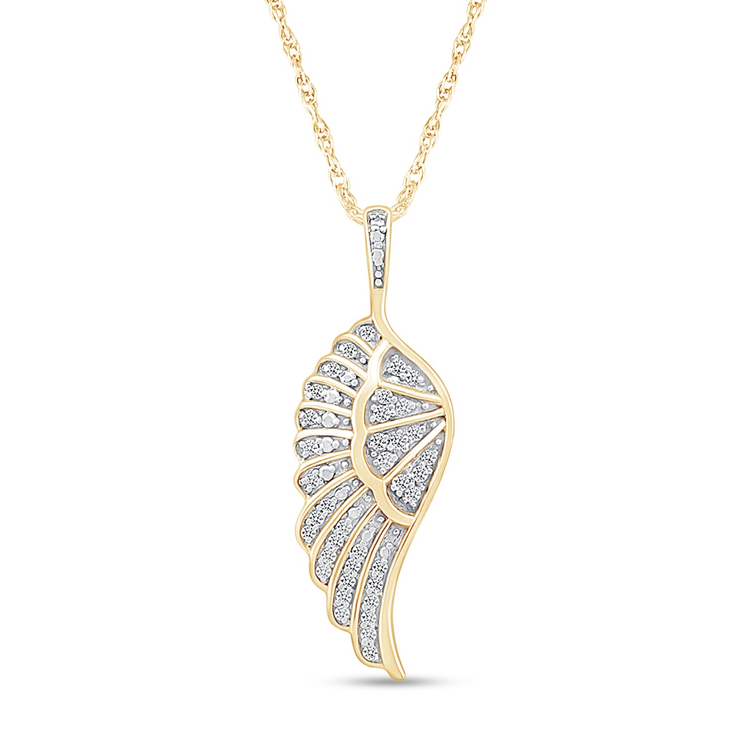 10k Yellow Gold Diamond Angel Wing Necklace - Elegant Pendant for Women, Gift for Her, Valentine's Day, Anniversary & Special Occasions