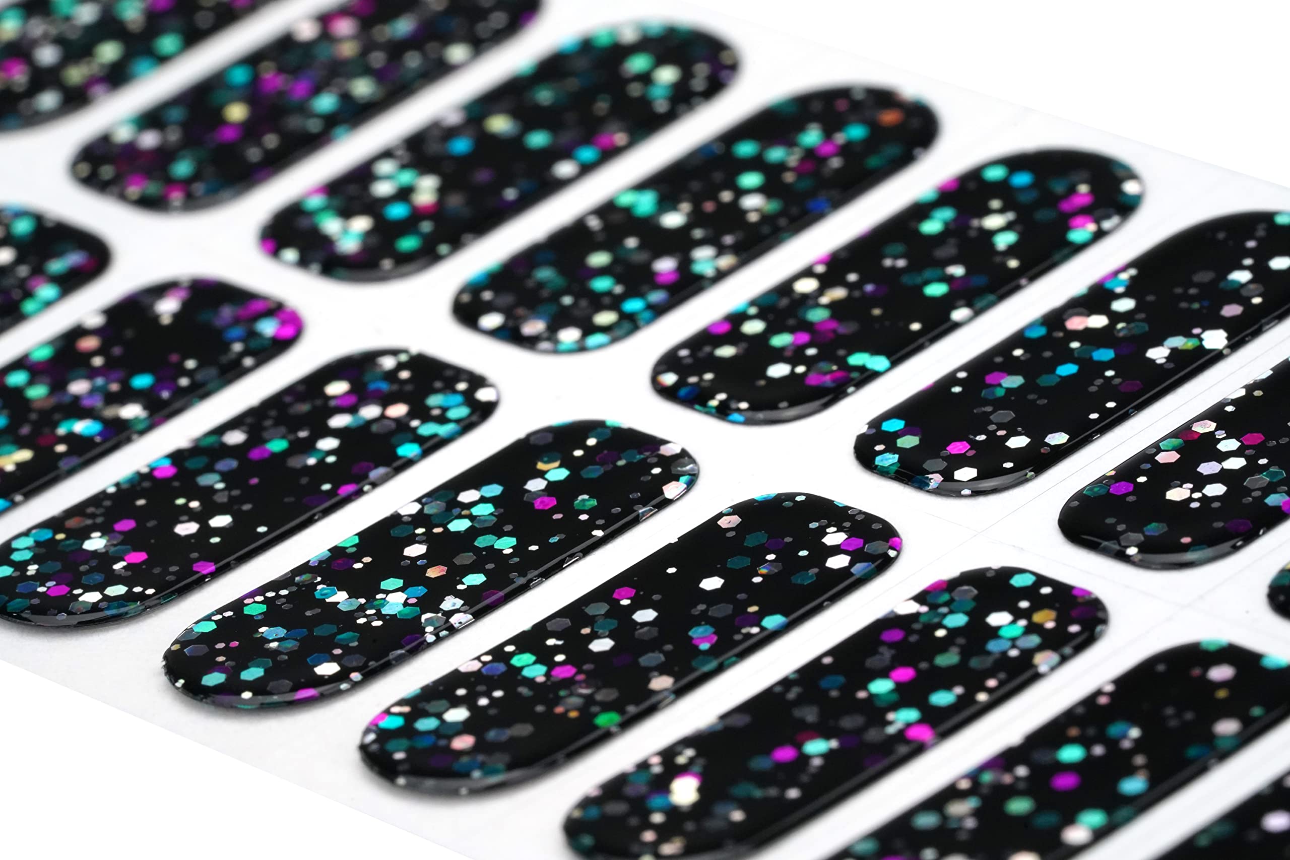 22 Premium Semi-Cured Gel Nail Polish Strips with Application Accessories (Black & Sparkle) - Perfect for Parties, Weddings & Everyday Glamour