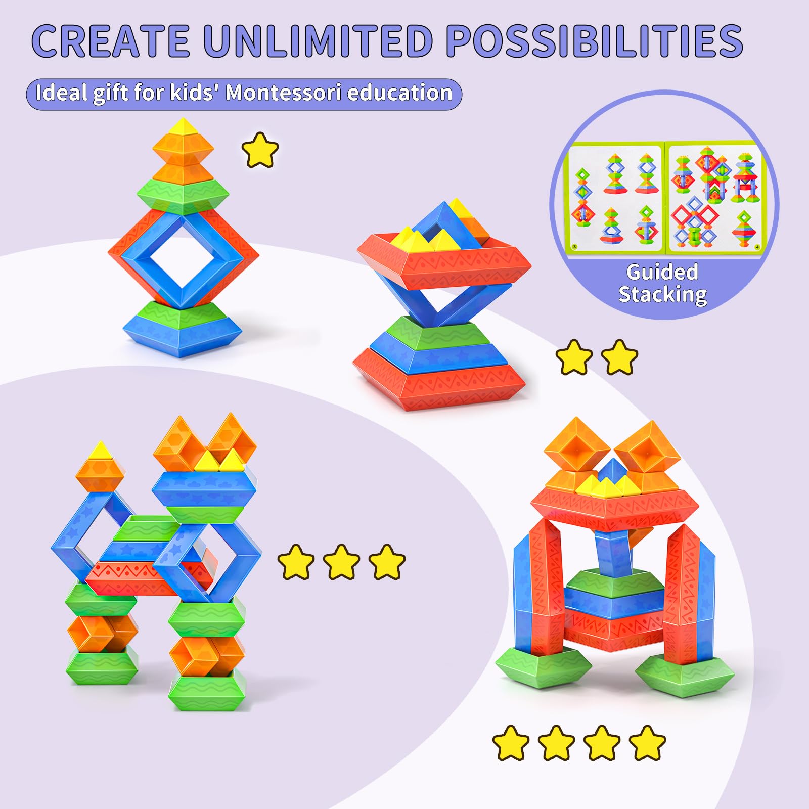 **45PCS Pyramid Stacking Blocks - STEM Educational Building Toys for Toddlers Ages 1-6, Sensory Learning Toys for Boys & Girls - Perfect for Preschool Play, Birthday Gifts & Early Childhood Development**