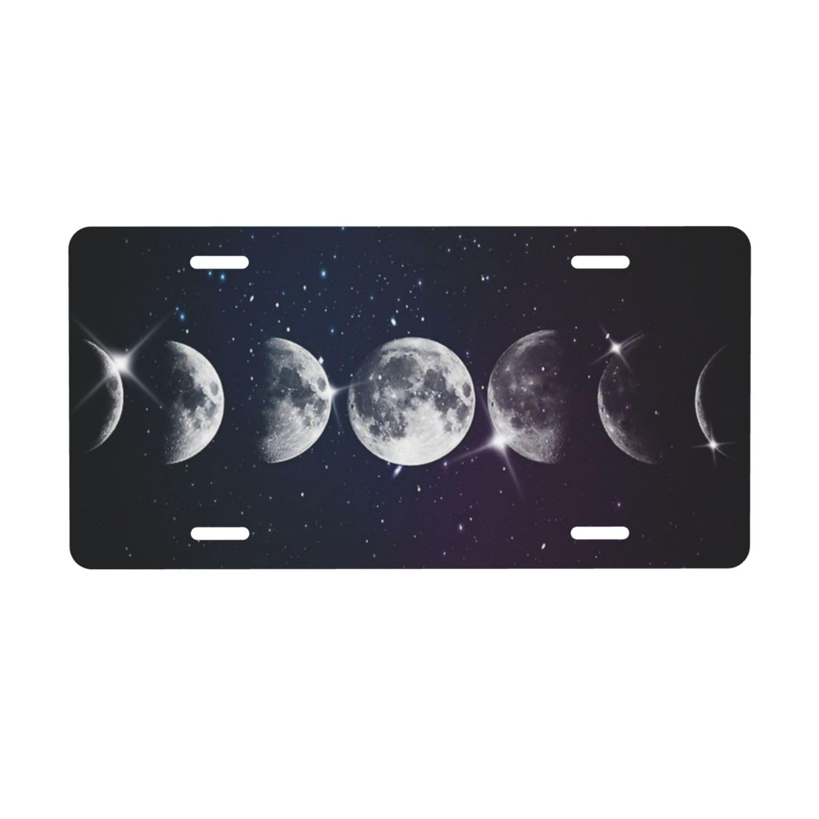 Blue Purple Galaxy Moon Phases Aluminum License Plate - 6x12 Inch Decorative Metal Car Front Tag with 4 Holes | Perfect for Astronomy Lovers & Unique Vehicle Customization