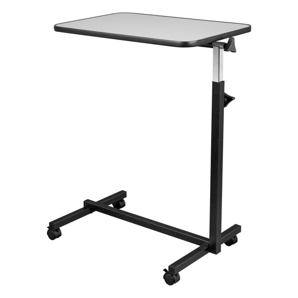 Adjustable Rolling Bedside Table with Brakes - Sturdy MDF & Iron Frame, 4-Wheel Mobility in Silver Grey - Perfect for Small Spaces, Nursing Homes & Dorm Rooms