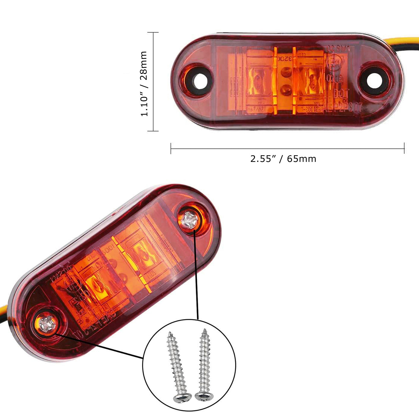 (2) Amber LED Side Marker Lights for Jeep Wrangler - Flat Style Fender Flare - Durable Off-Road Lighting for Enhanced Visibility & Safety
