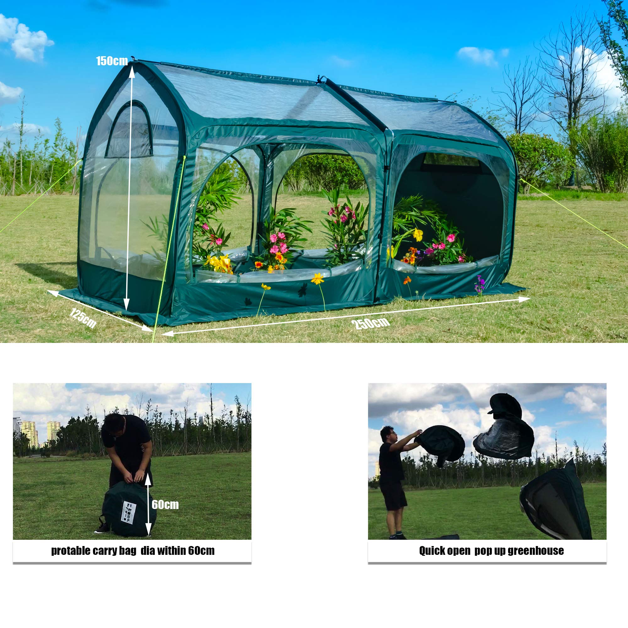 Porayhut Pop Up Greenhouse Cover - Mini Flower House for Gardening, Plant Protection from Cold & Frost - PVC Backyard Greenhouse for Plants & Flowers - Perfect for Indoor/Outdoor Gardening, Seed Starting & Winter Plant Care