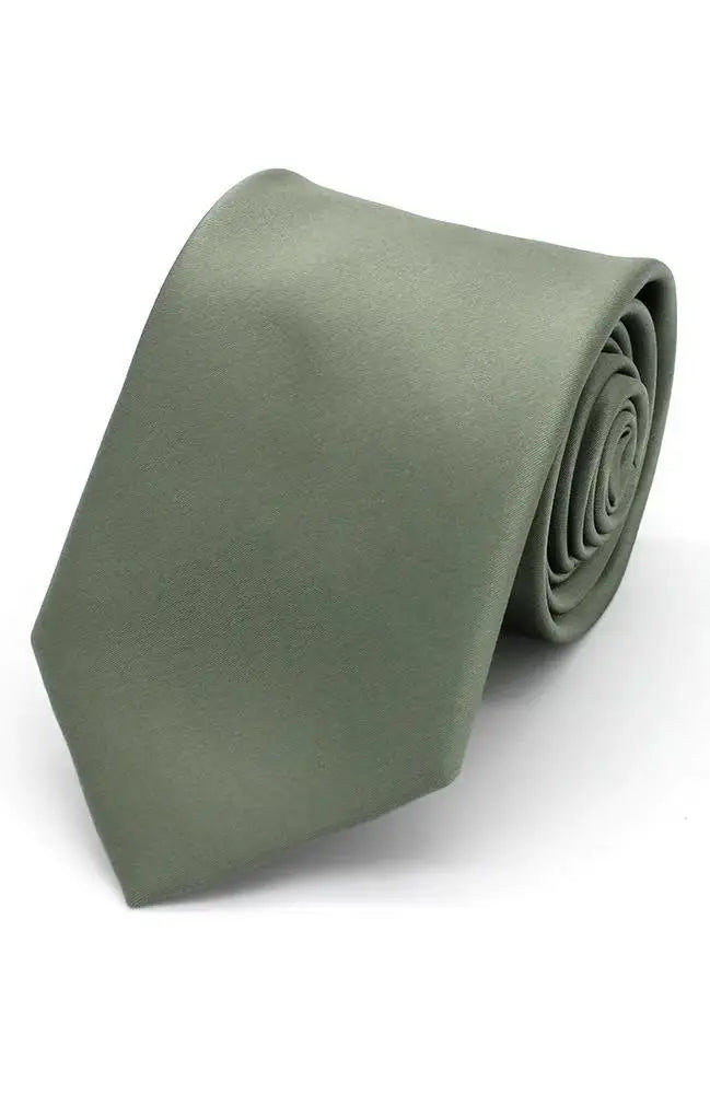 L.A. Smith Sage Green Plain Satin Necktie and Pocket Square Set - Formal Wedding, Business Attire & Special Occasion Accessories