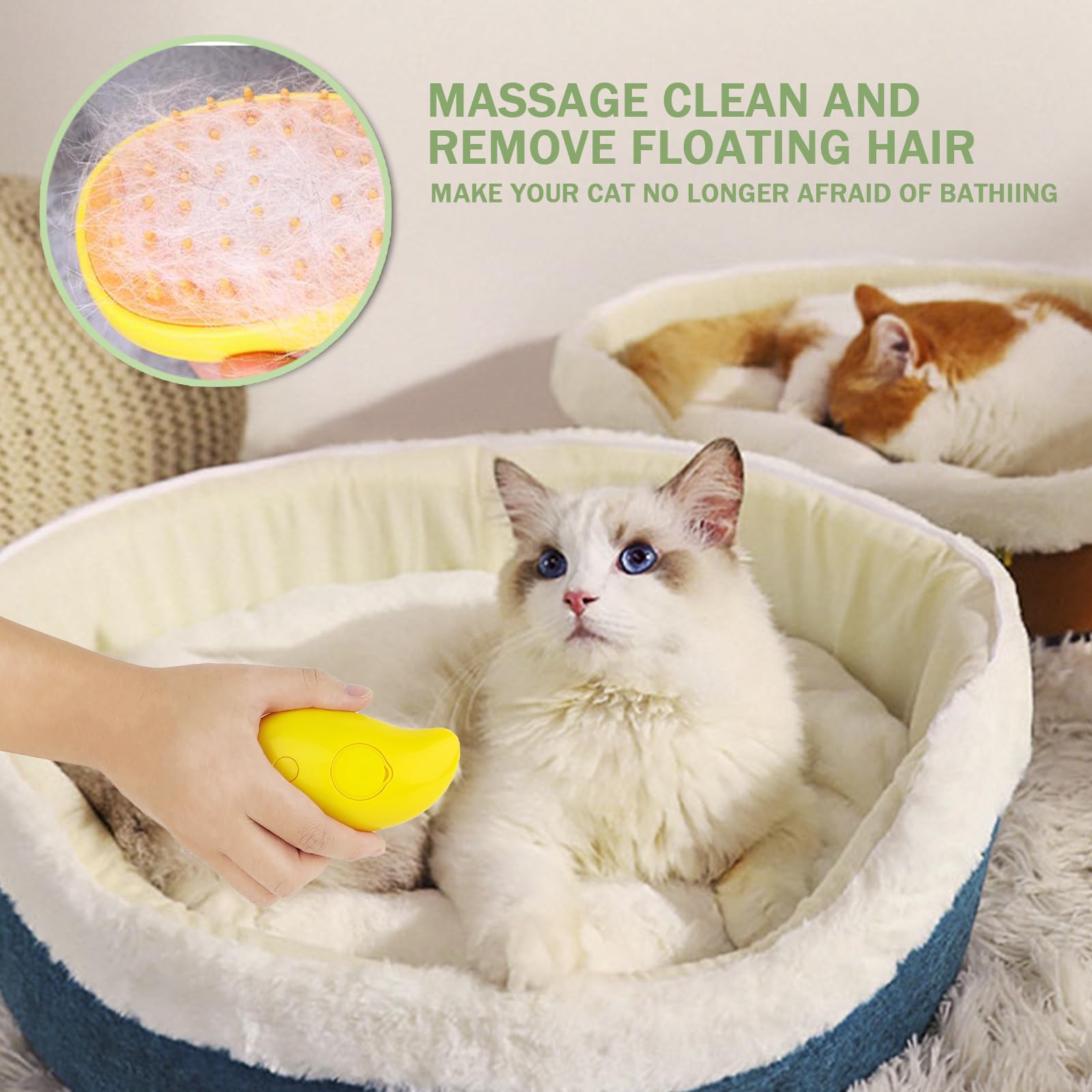 3-in-1 Steamy Cat Grooming Brush - Silicone Pet Hair Brush for Shedding & Cleaning with Water - Gentle Massager for Cats & Dogs | Perfect for Home Grooming & Reducing Pet Hair on Furniture