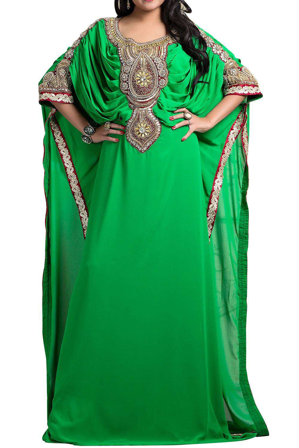 Elegant Green Crepe Jalabiya Dress - Comfortable & Stylish Islamic Abaya for Women - Perfect for Eid, Ramadan, and Special Occasions