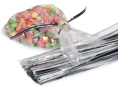Metallic Silver 4-Inch Twist Ties - 3/16