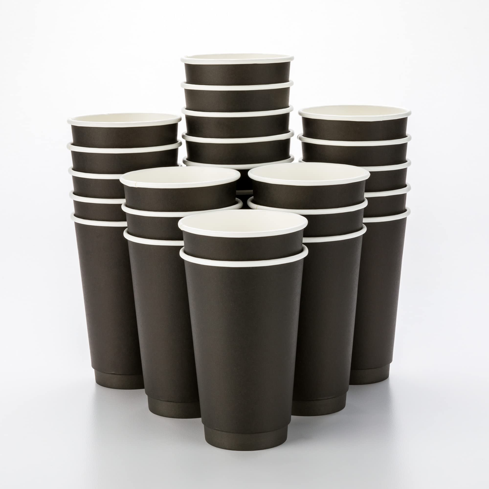 16oz Disposable Double Wall Coffee Cups (25 Pack) - Insulated Hot Cups for Coffee, Tea, Hot Chocolate - Black Rippled Paper Design - Lids Sold Separately - Perfect for Cafes, Offices & Home Use