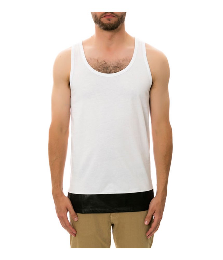 DOPE Men's Leather Paneled Tank Top - White, XX-Large - Stylish Muscle Shirt for Gym, Streetwear & Summer Outfits