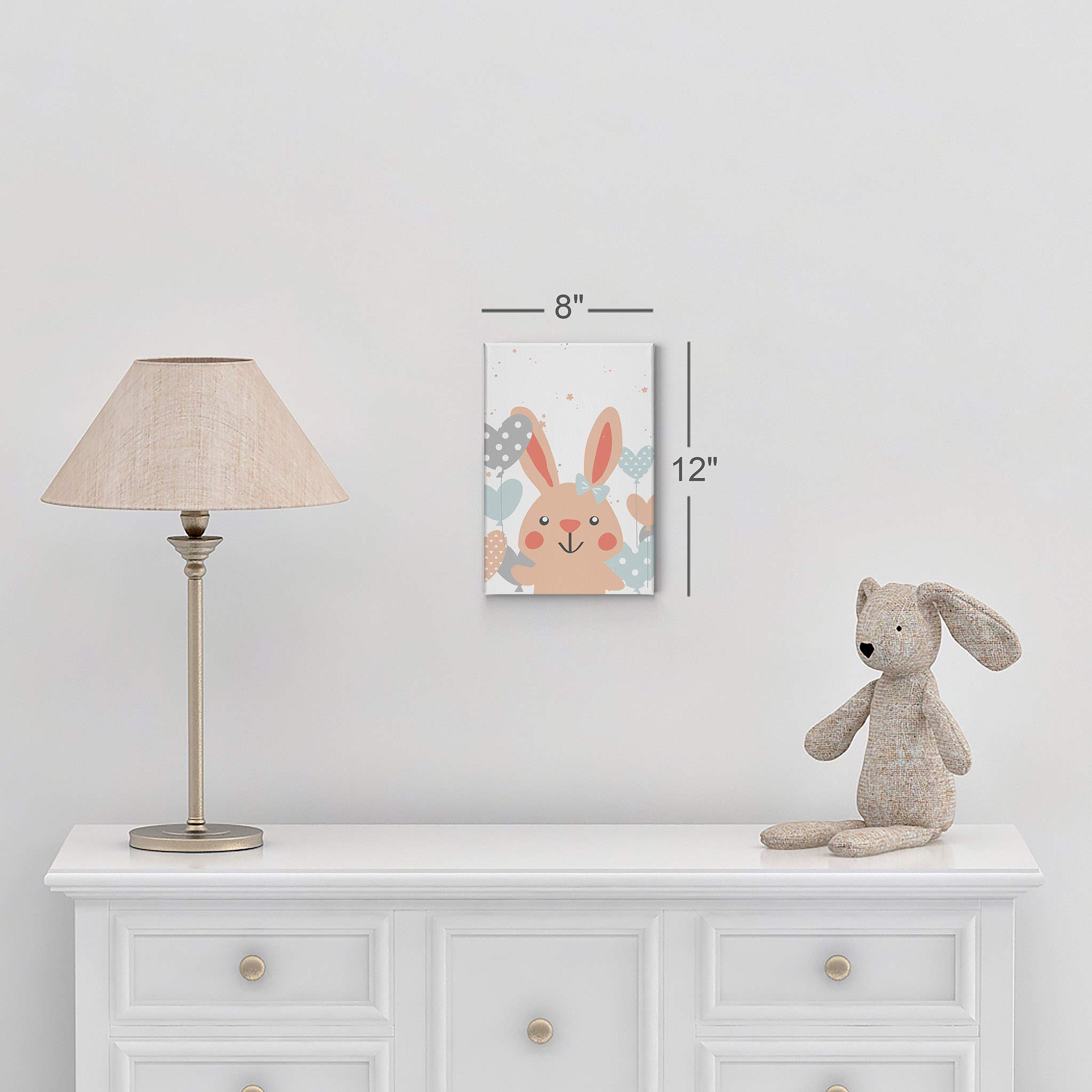 Cute Pink Rabbit with Balloons Canvas Print - Smile Art Design Nursery Wall Art for Baby & Kids Room Decor (17x11 Inches, Ready to Hang, Made in USA) | Perfect for Birthday Gifts, Baby Showers & Nursery Themes