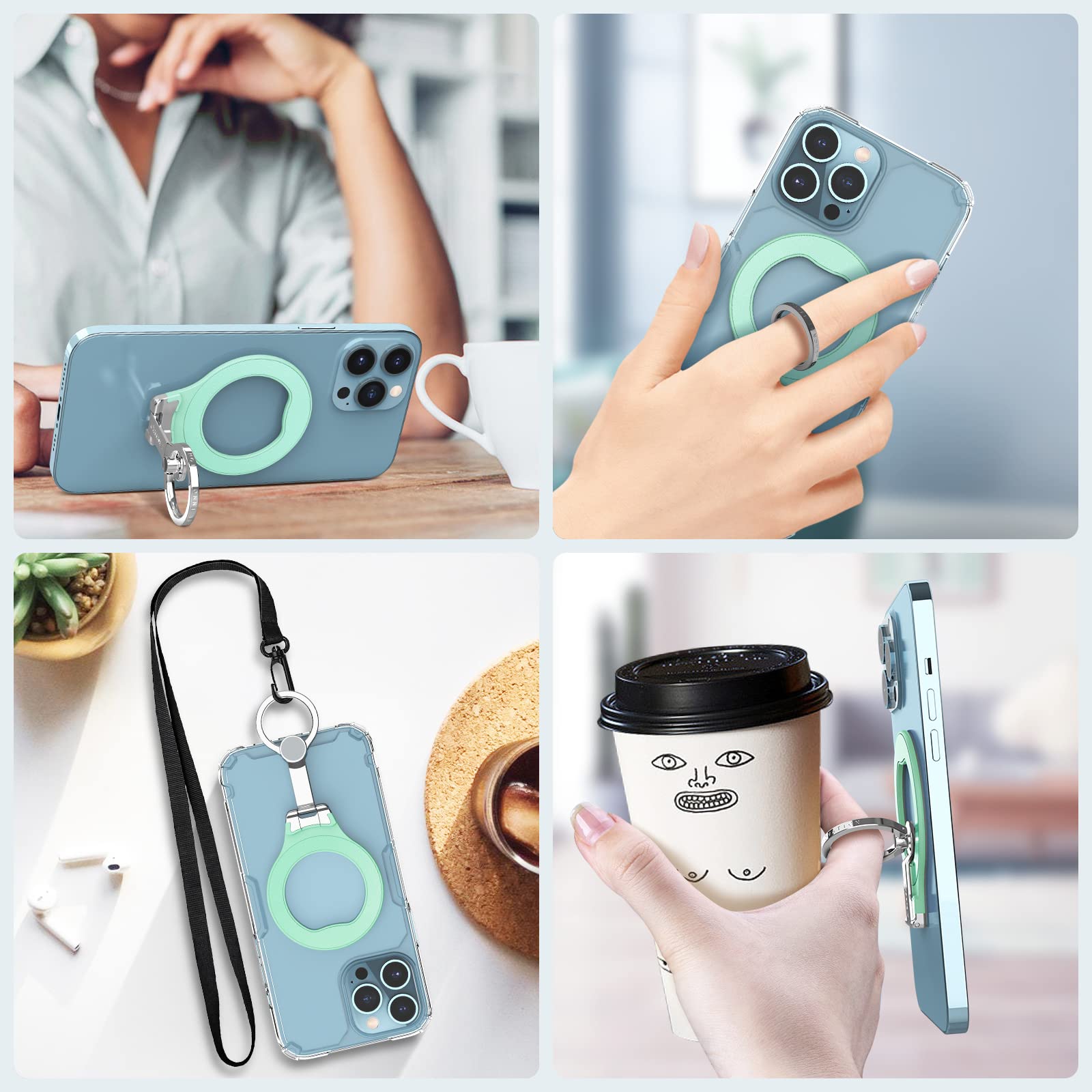 Nillkin SnapGrip Mint Green Phone Holder - Adjustable Metal Ring Stand & Kickstand for iPhone 13/13 Pro/13 Mini/XS/11, Samsung S22 Ultra/S22, Pixel 6 - Secure Phone Grip for One-Hand Use, Video Watching & Selfies