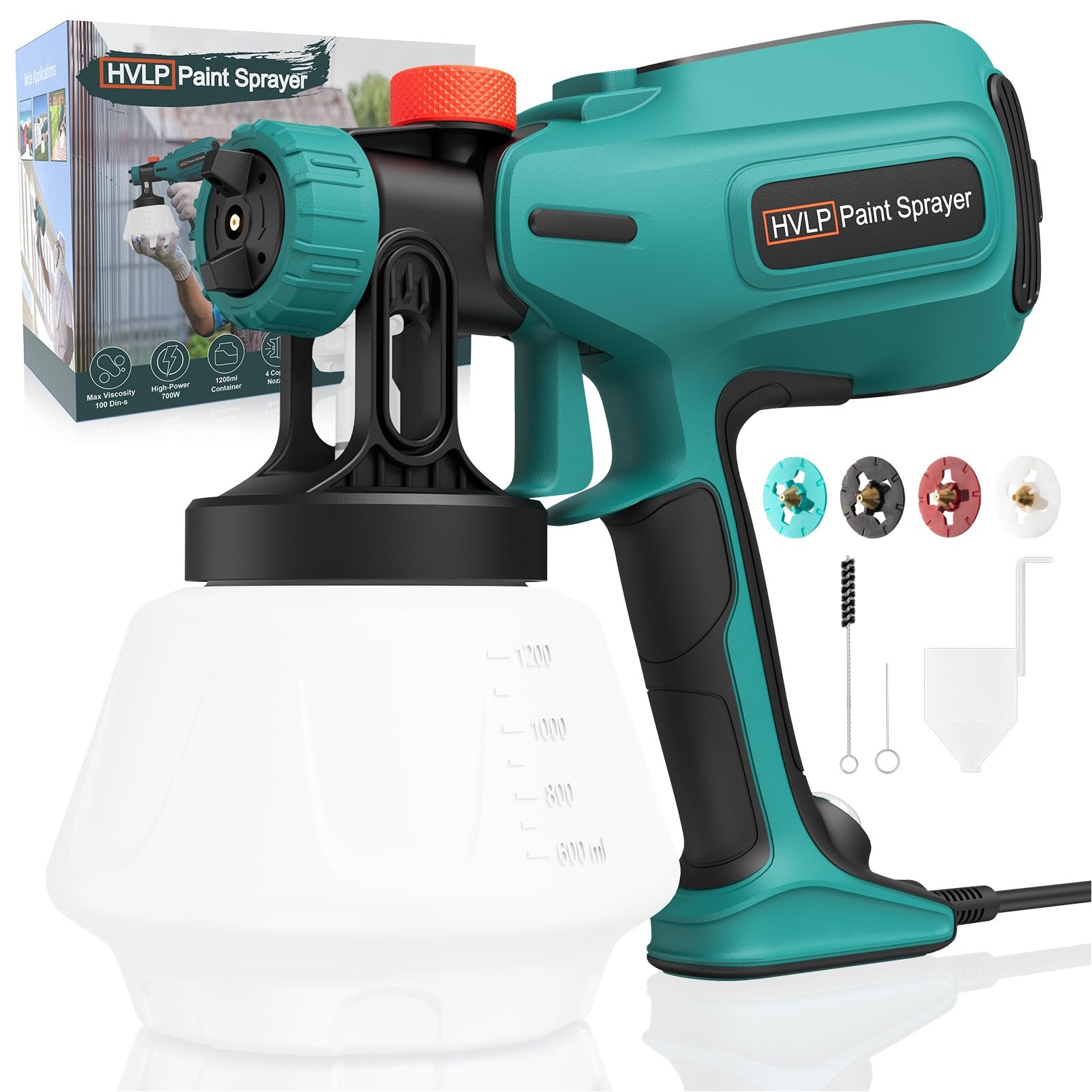 700W HVLP Paint Spray Gun with 4 Copper Nozzles & 3 Spray Patterns - 2024 Upgraded Electric Paint Sprayer for Furniture, Cabinets, Walls - Easy to Clean DIY Painting Tool for Home Projects, Fences, Decks & More