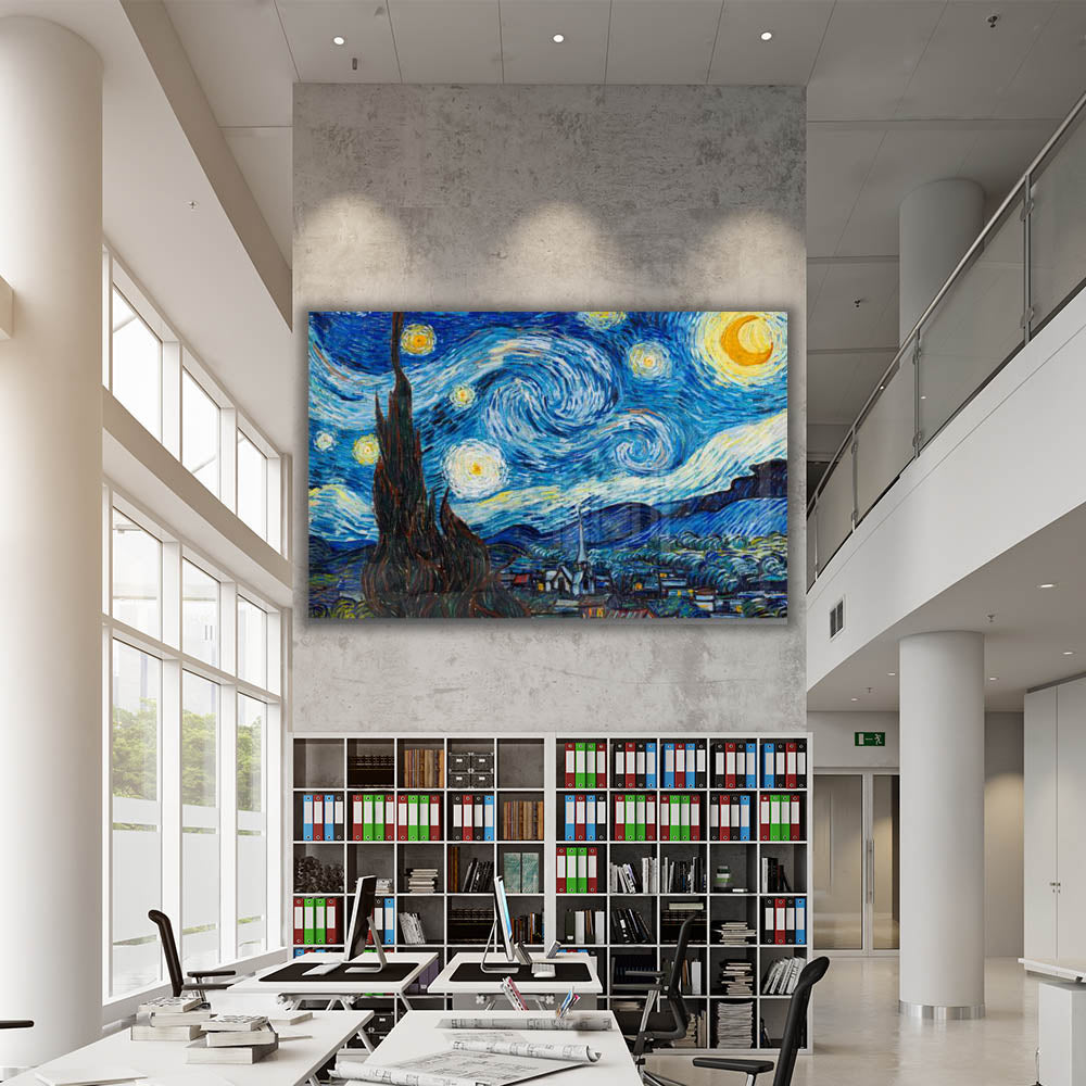 Van Gogh The Starry Night Canvas Wall Art - Handmade Oil Painting Reproduction for Home & Office Decor - Perfect for Living Room, Bedroom, or Gift
