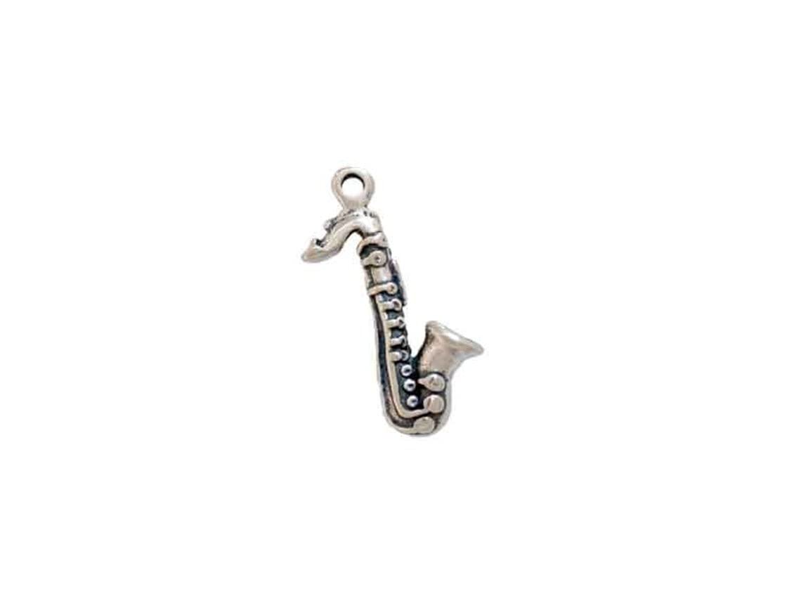 Sterling Silver Saxophone Charm Pendant for Jewelry Making - Perfect for Necklaces, Bracelets & DIY Craft Projects