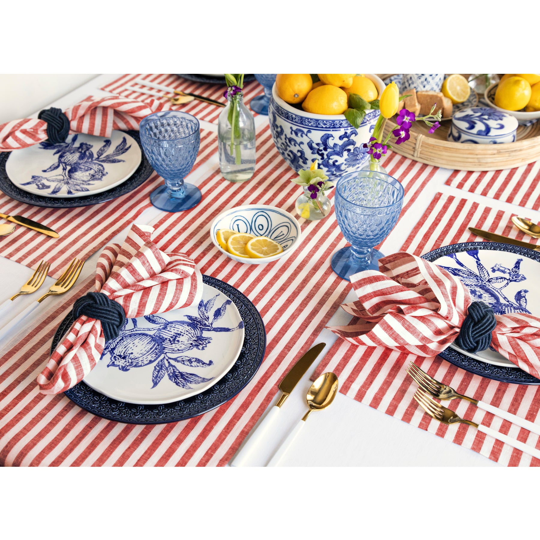 Amalfi Stripe Cotton Placemats Set of 6 - Waterproof & Washable Table Mats for Dining, Kitchen, and Party Decor - Elegant Italian-Inspired Table Setting Accessories