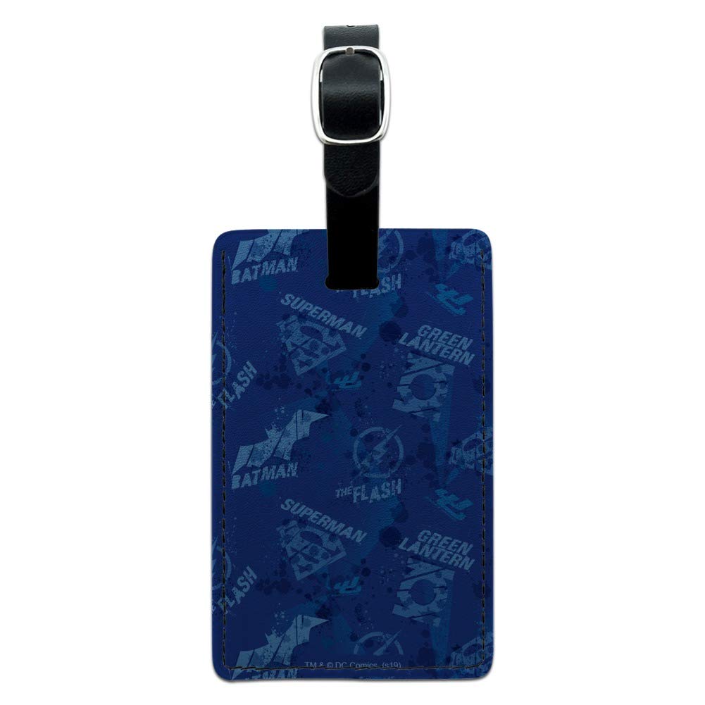 Justice League Superhero Blue Rectangle Leather Luggage Tag - Durable Carry-On ID Tag for Suitcases & Travel Bags - Perfect for Business Trips, Vacations & Airports