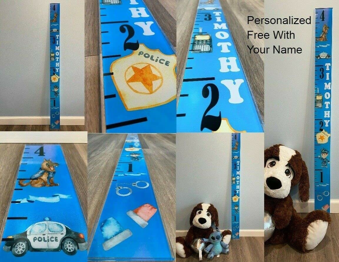 Custom Personalized Acrylic Height Growth Ruler - Police & Car Badge Design Wall Decor for Kids Room | Track Your Child's Growth Over Years | Perfect for Nurseries, Bedrooms & Gift Giving