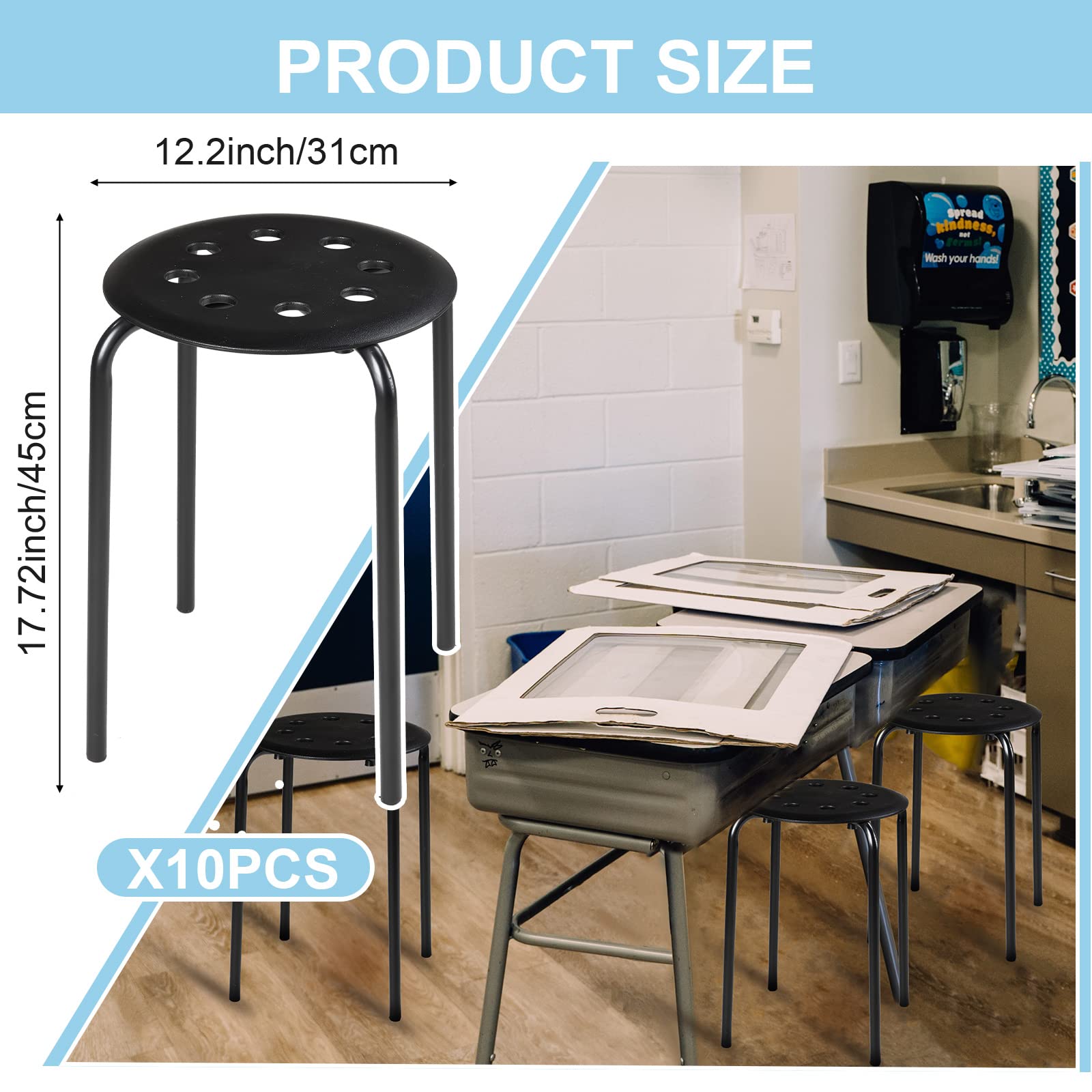 10-Pack Stackable Plastic Stools with Metal Frame - 17.72