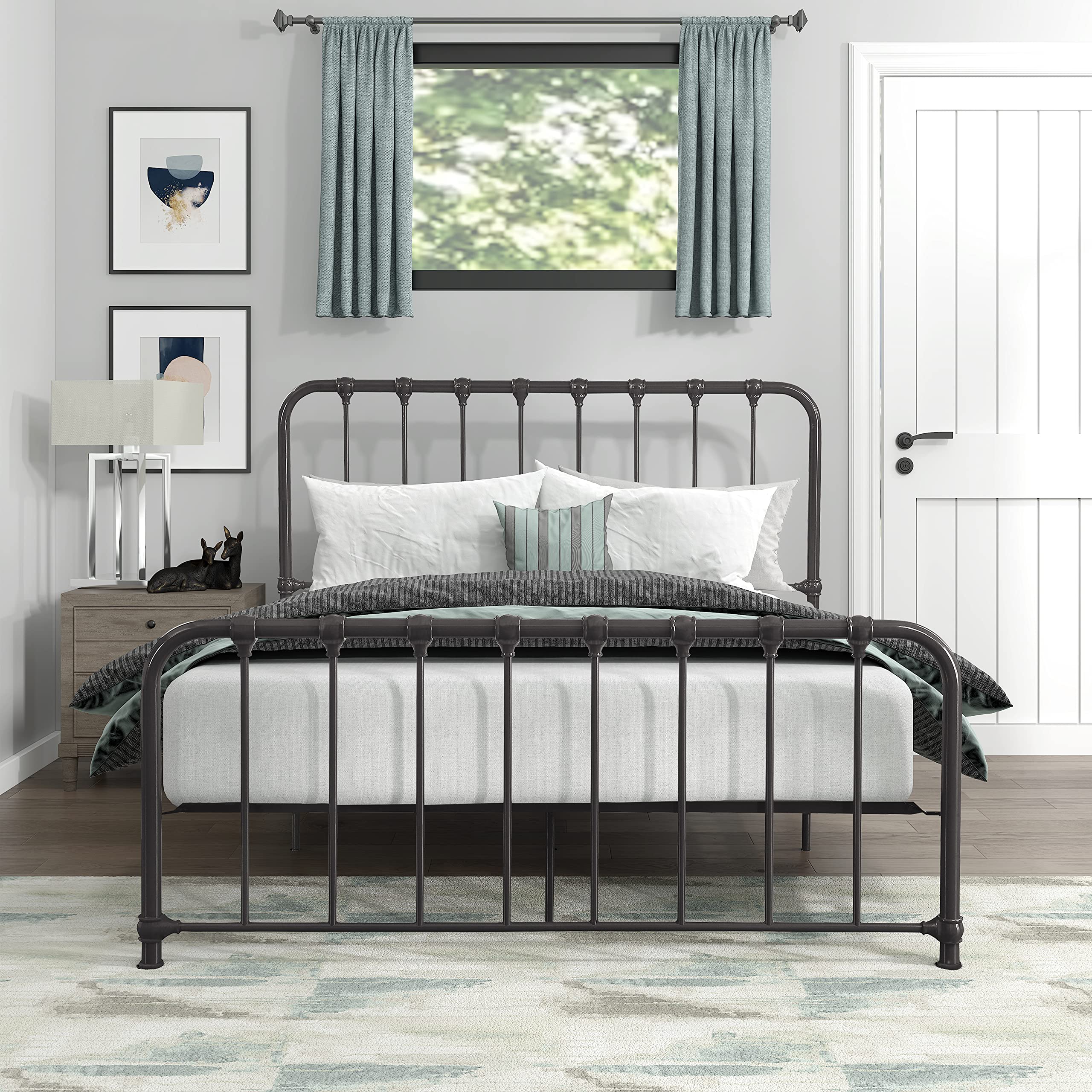 Lexicon Queen Metal Bed Frame with Headboard - Sturdy Metal Slat Support & Under Bed Storage - No Box Spring Needed - Easy Assembly - Dark Bronze - Perfect for Bedrooms, Guest Rooms & Dormitories