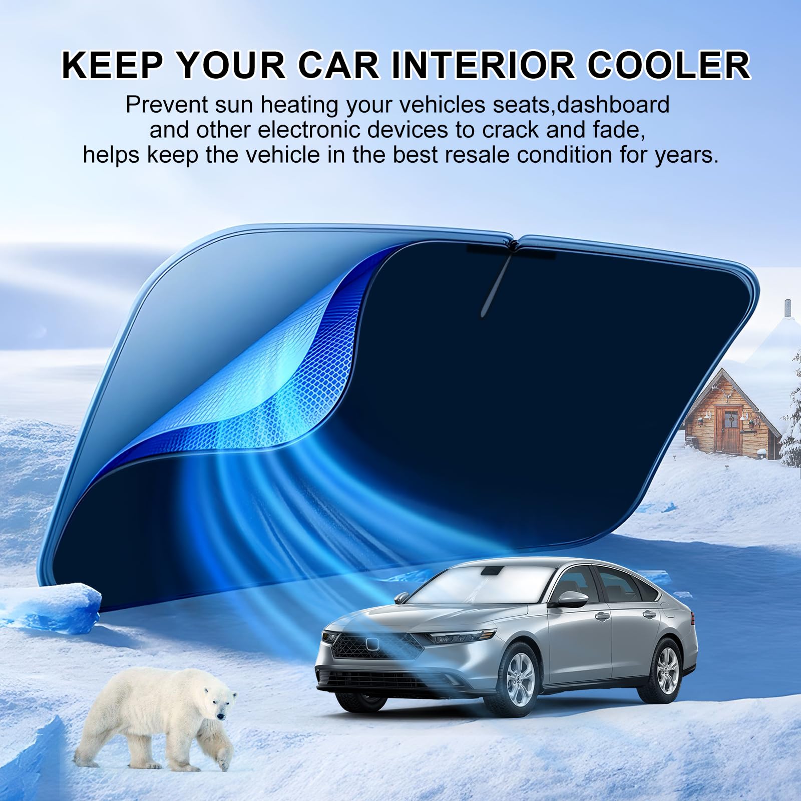 Custom Fit 2023-2024 Honda Accord Windshield Sun Shade - Foldable Reflective Polyester Sun Visor Cover for Heat & UV Protection | Perfect for Parking, Road Trips & Summer Driving