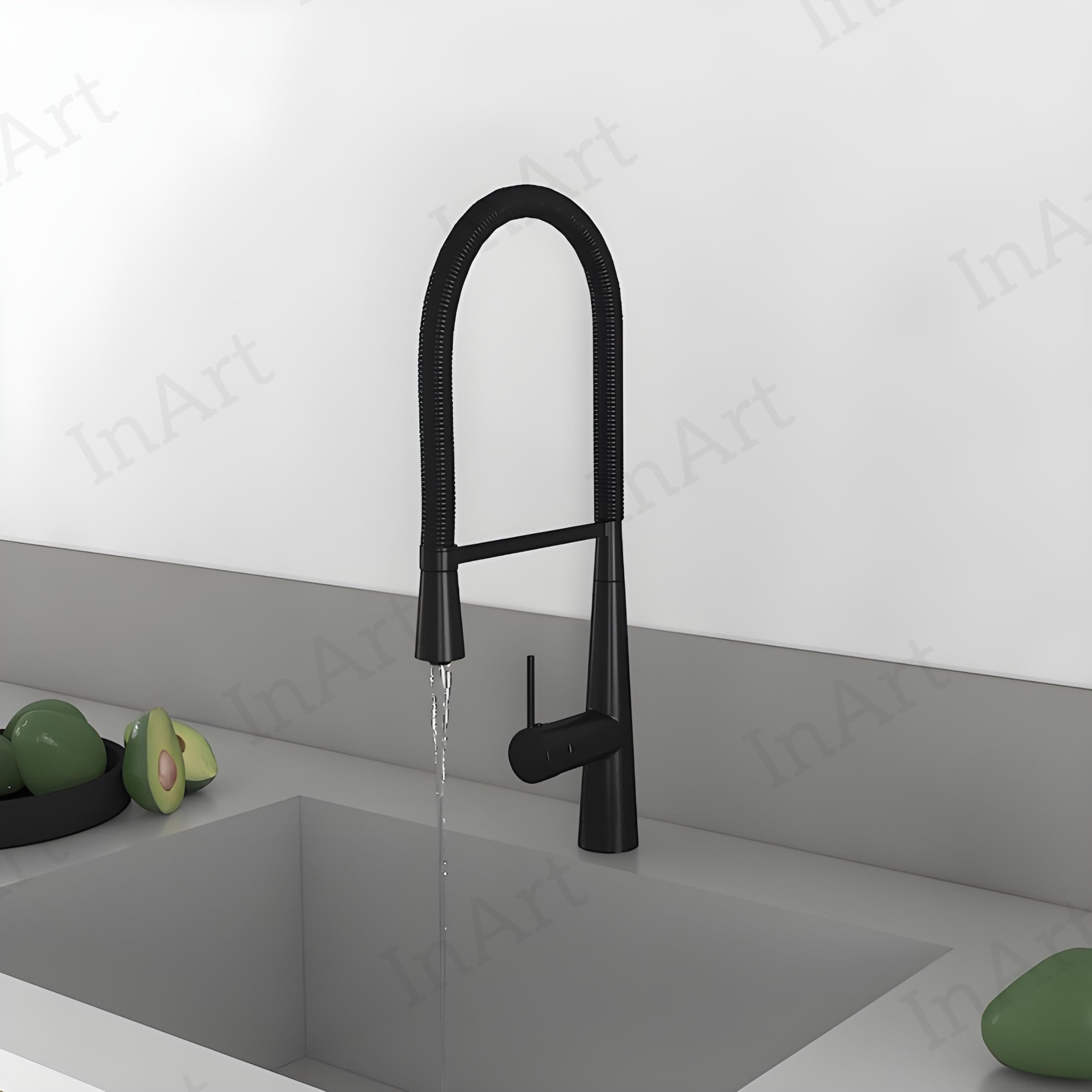 InArt Single Lever Kitchen Sink Faucet - 360° Swivel Black Stainless Steel Water Tap with High Arc Spout for Modern Home, Restaurant & Commercial Use