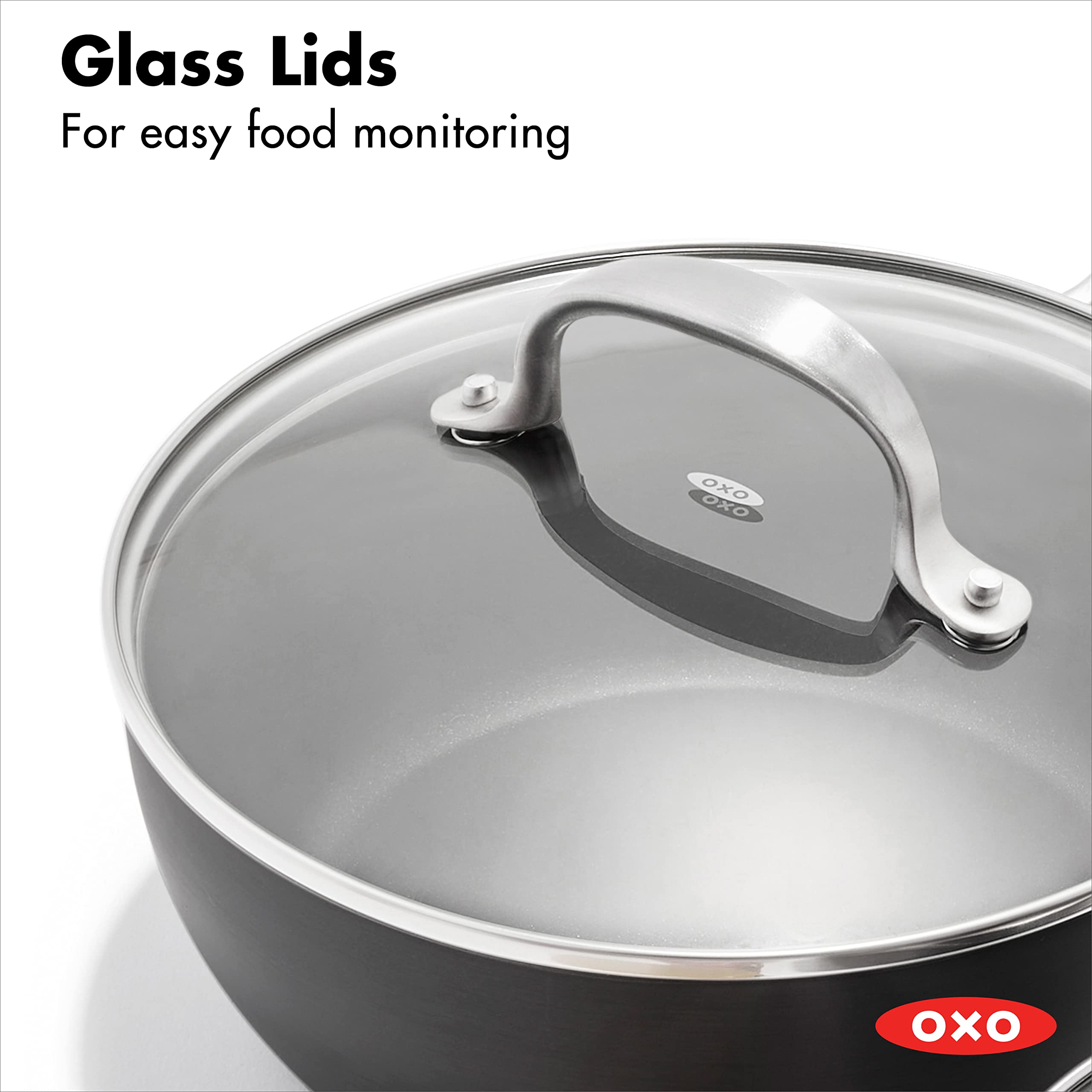 OXO Enhanced 10-Piece Non-Toxic Cookware Set - PFAS-Free Ceramic Nonstick Coating, Durable Hard Anodized Aluminum Pots & Pans with Stainless Steel Handles, Scratch Resistant & Dishwasher Safe - Oven Safe to 500°F - Perfect for Healthy Cooking, Frying, Boiling & Baking in Modern Kitchens