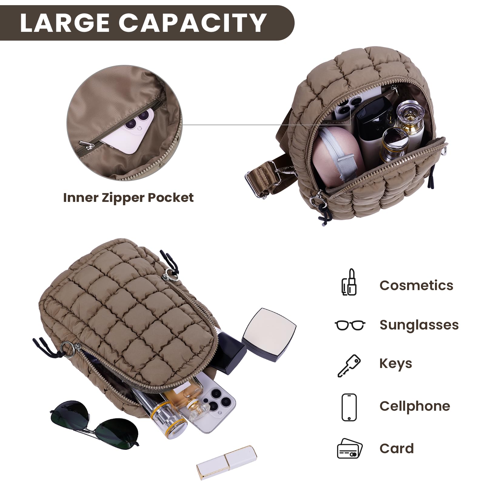 YFGBCX Quilted Puffer Sling Bag for Women - Stylish Crossbody Purse, Fanny Pack & Chest Bag - Perfect for Travel, Shopping & Daily Use