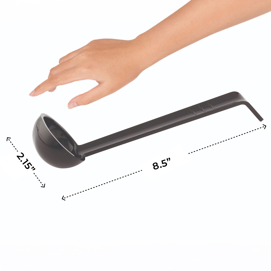 1 oz Black Plastic Sauce Ladle - 8.5 Inch Disposable Serving Spoon - 1 Count Box - Perfect for Restaurants, Catering & BBQ Parties