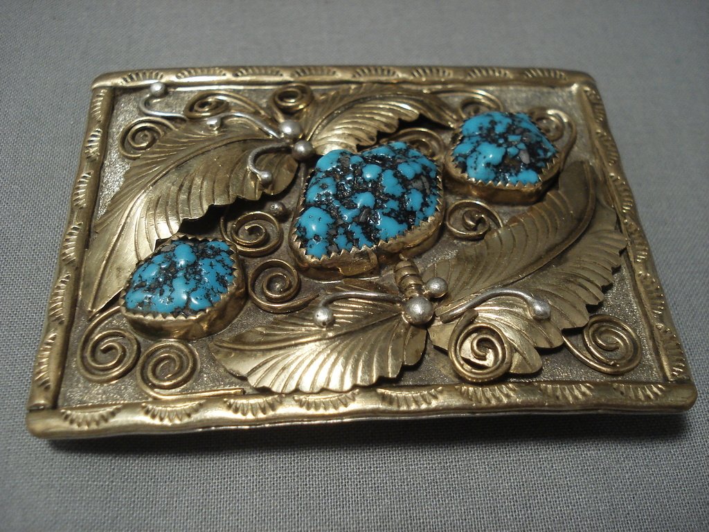 Authentic Vintage Navajo Turquoise Yazzie Sterling Silver Native American Jewelry Buckle - Perfect for Western Fashion, Belt Accessories & Southwest Style Outfits