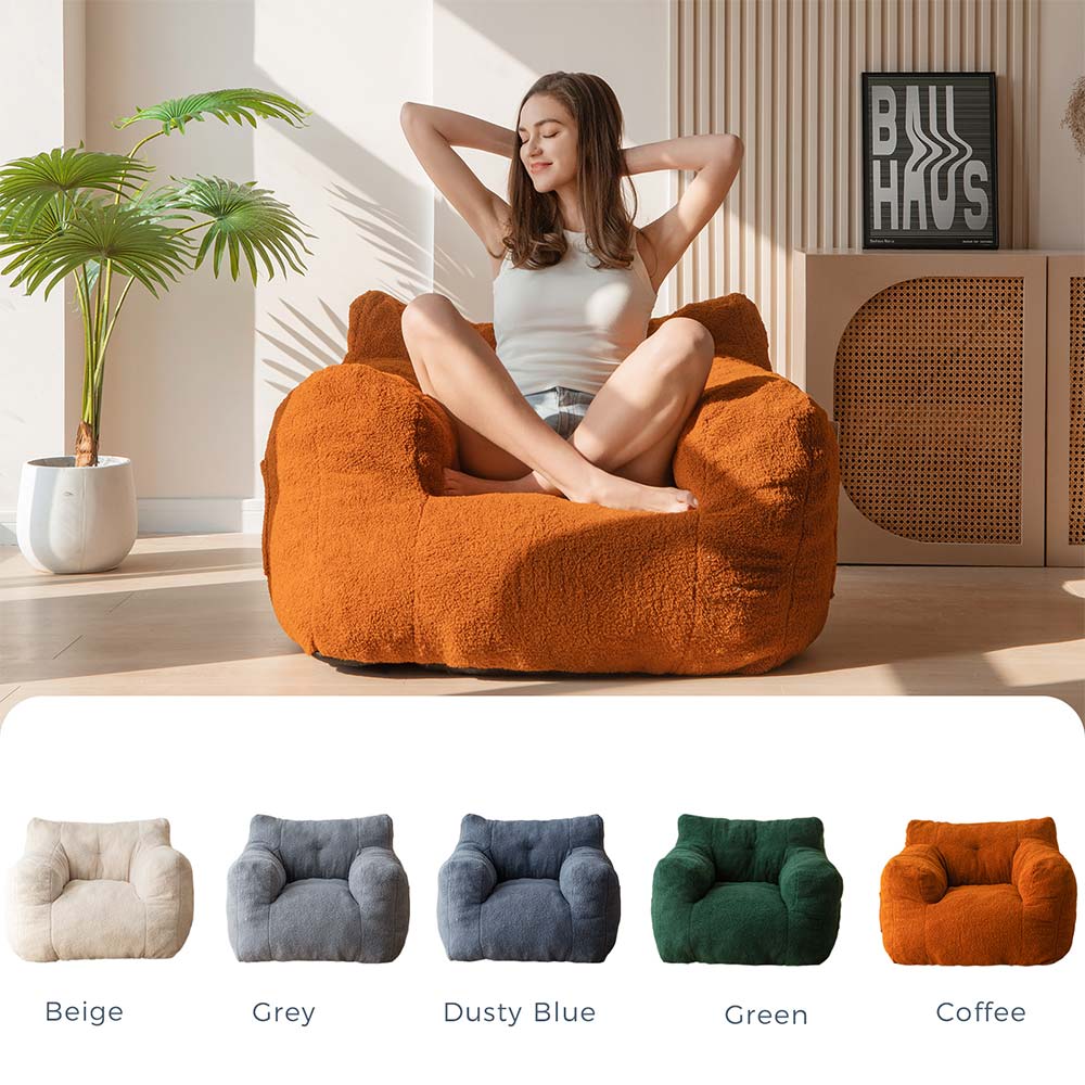 MAXYOYO Bean Bag Chair - Boucle Tufted Lazy Sofa with Sherpa Cover for Adults & Kids, Coffee Brown | Comfortable Floor Seating for Living Room, Bedroom, Game Room & Dorm