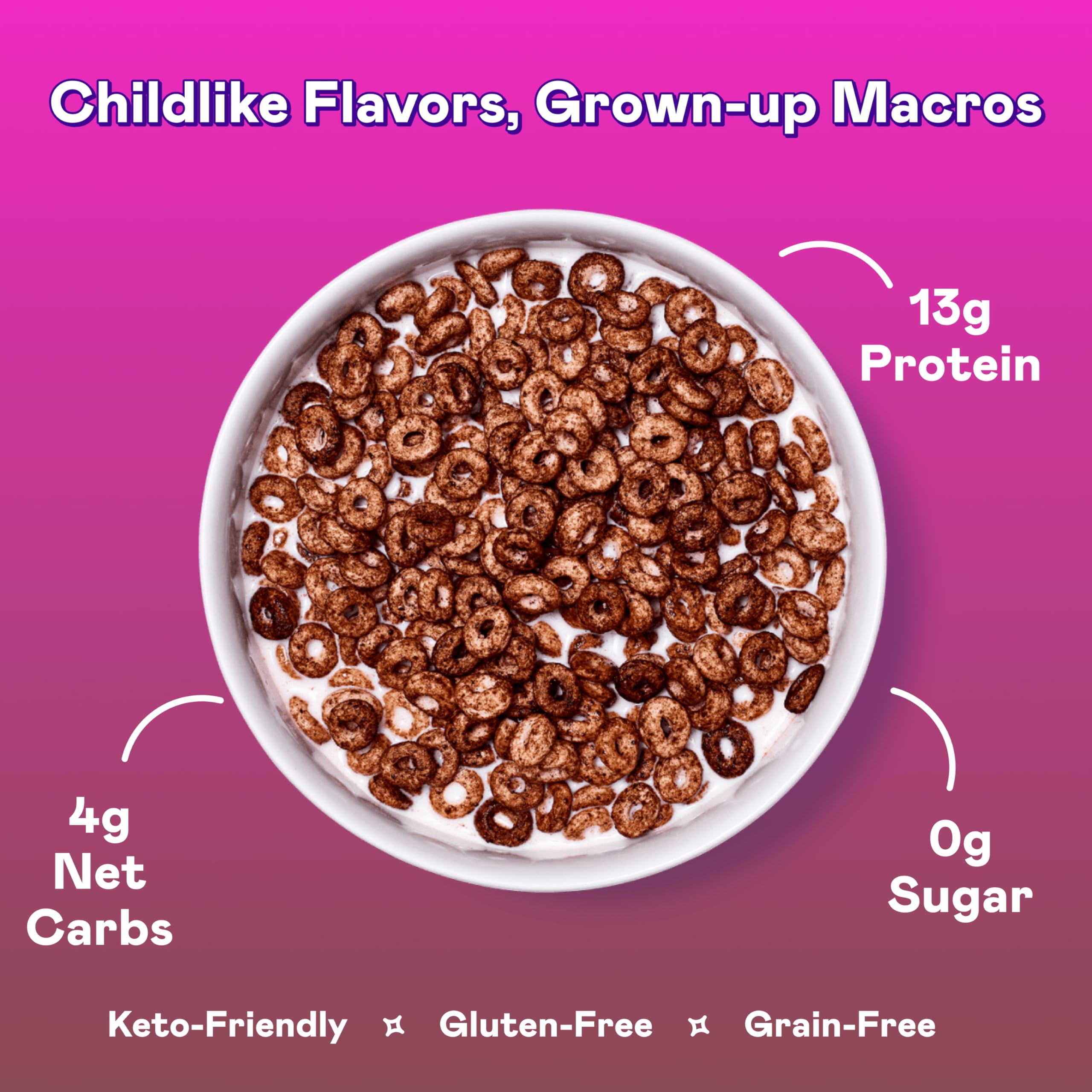 Magic Spoon Cocoa Cereal 4-Pack with Spoon - Keto Friendly, Low Carb, Gluten Free, Grain Free, High Protein, Zero Sugar Breakfast Cereal - Perfect for Healthy Morning Meals & Snacks