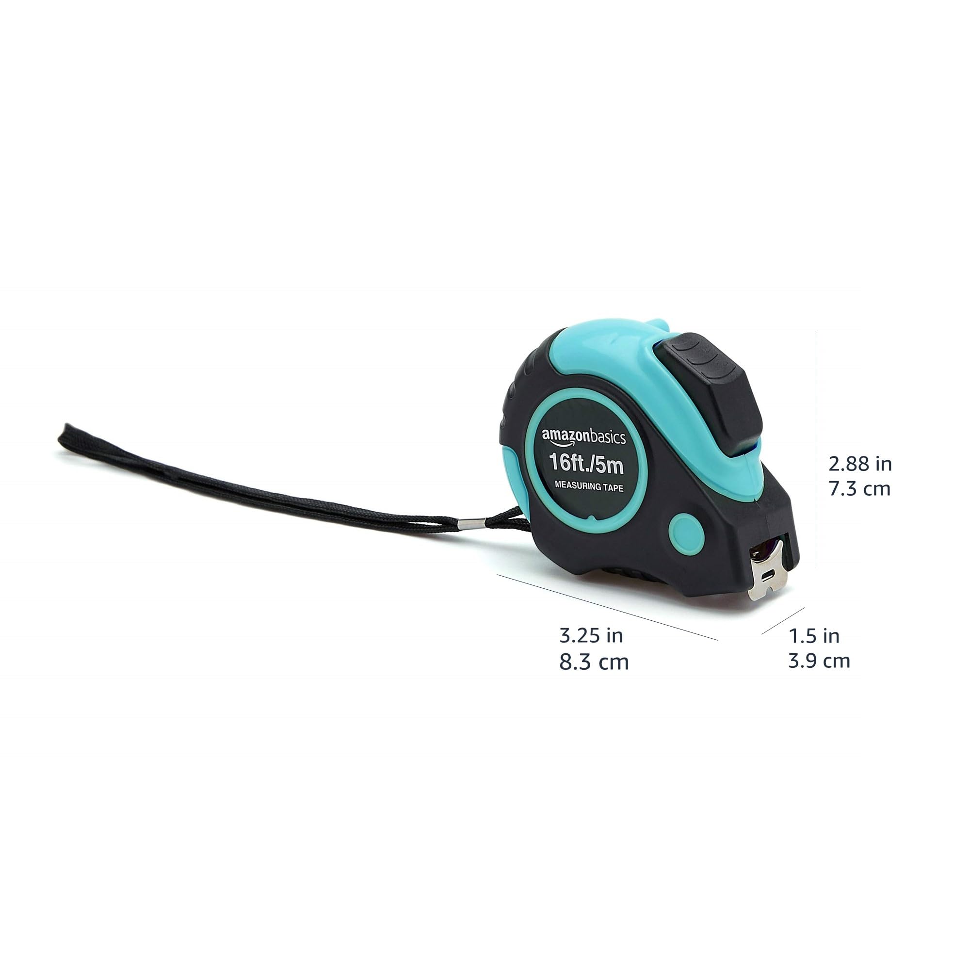 Amazon Basics 16 ft / 192 Inch Tape Measure with Easy-Read Markings - Turquoise Measuring Tool for DIY Projects, Construction, and Home Improvement