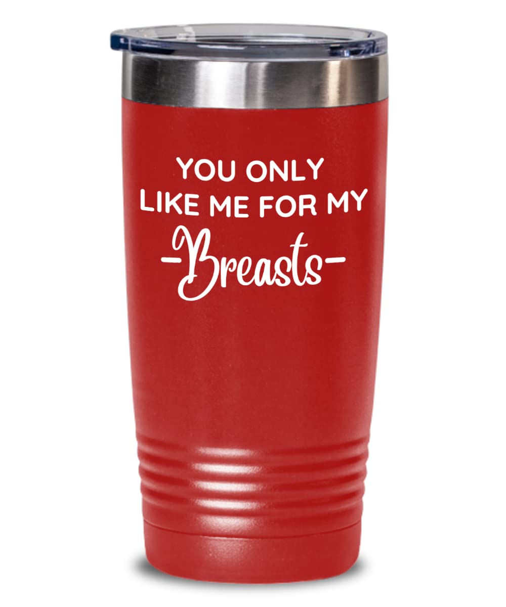 Funny Thanksgiving Tumbler - 'Your Only Like Me for My Breasts' Humor Coffee Cup - Insulated Travel Mug for Holiday Parties, Office Gifts & COVID Safe Gatherings