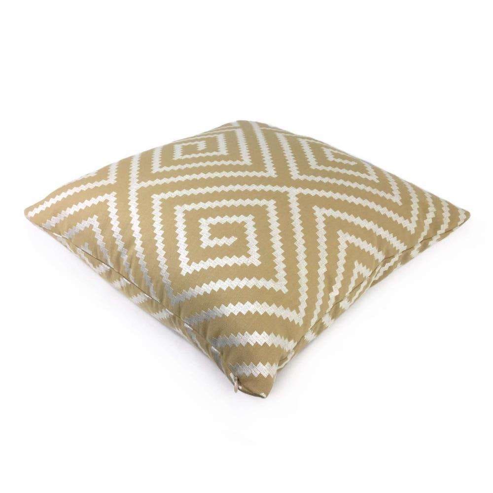 Agamemnon Embroidered Greek Key Pillow Cover - Pearl White on Tan - Elegant Home Decor for Living Room, Bedroom, Sofa & Couch