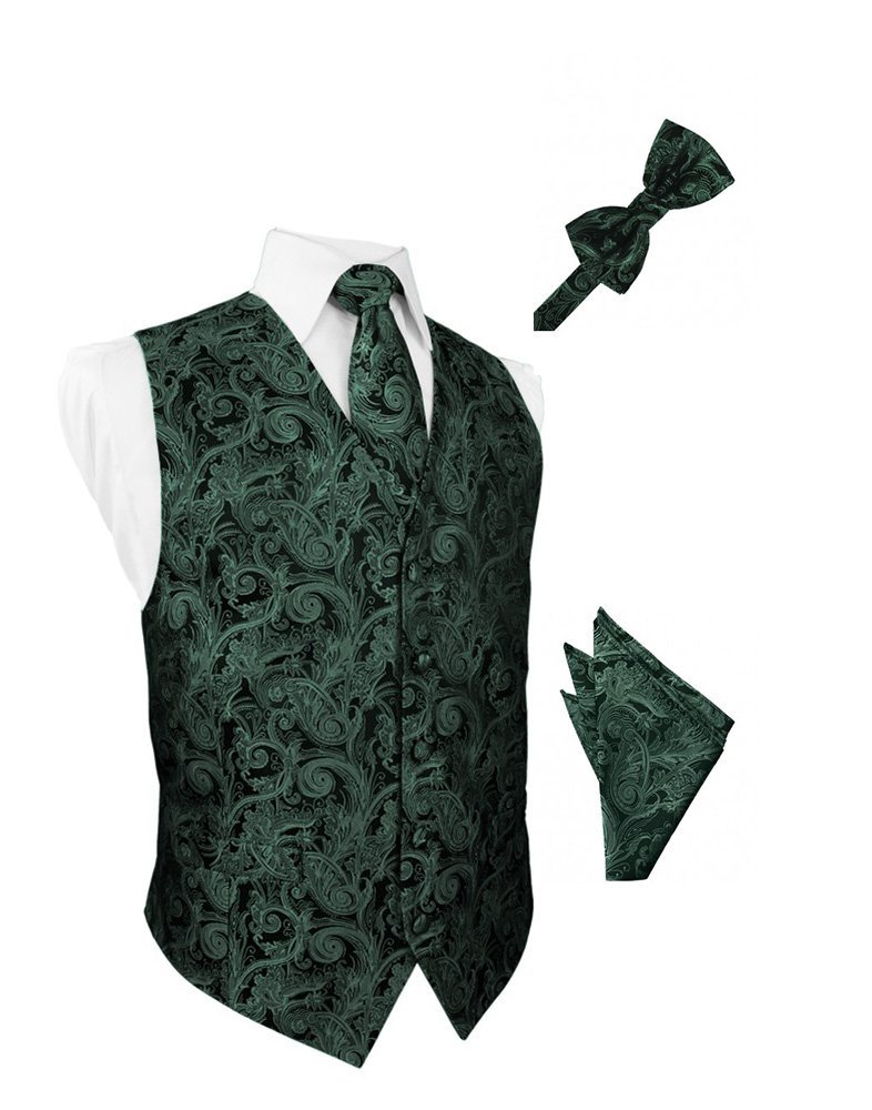 Holly Paisley Satin Tuxedo Vest with Bowtie & Pocket Square Set - Formal Wedding Attire for Groom, Best Man & Bridal Party - Perfect for Prom, Black Tie Events & Evening Occasions