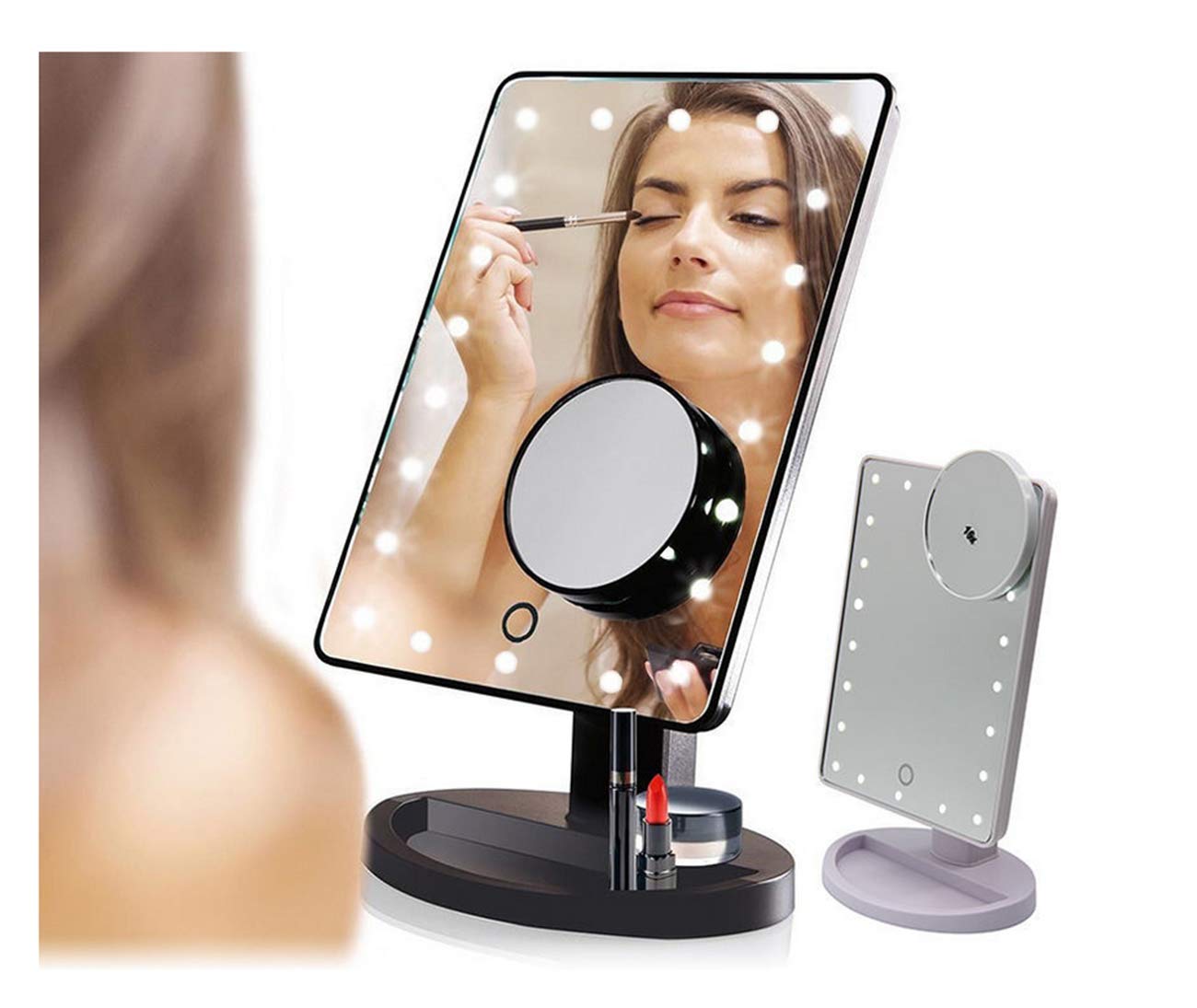 10X Magnifying LED Lighted Makeup Mirror with 22 Touch-Sensitive Lights, Dual Power Supply - Portable Vanity Mirror for Professional & Home Use - Perfect for Makeup Application, Skincare & Hair Styling (Black)