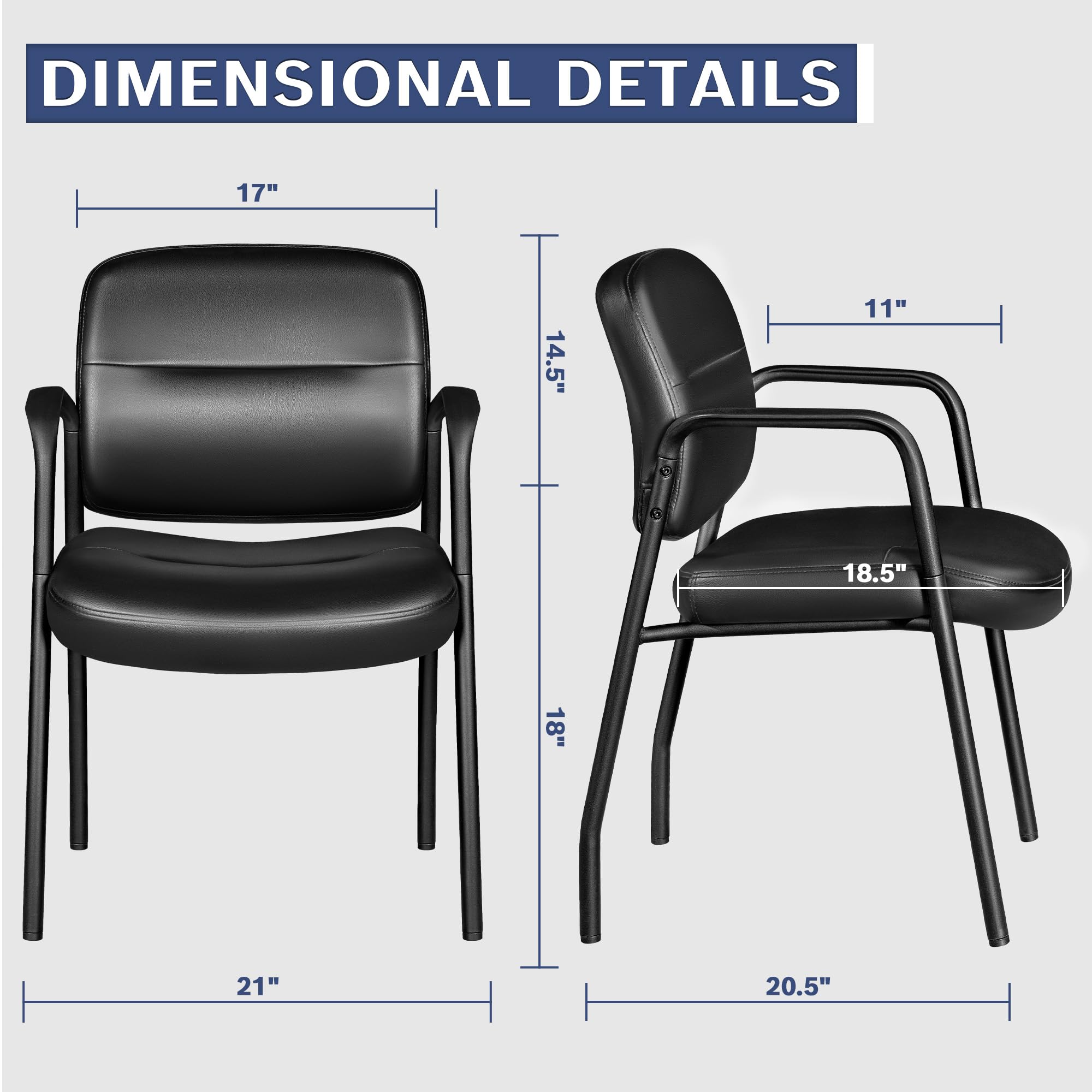 JUMMICO 2-Pack PU Leather Office Guest Chairs - Reception & Lobby Seating with Armrests, Executive Waiting Room Chairs for Business, Hotel, Clinic & Conference Room Use