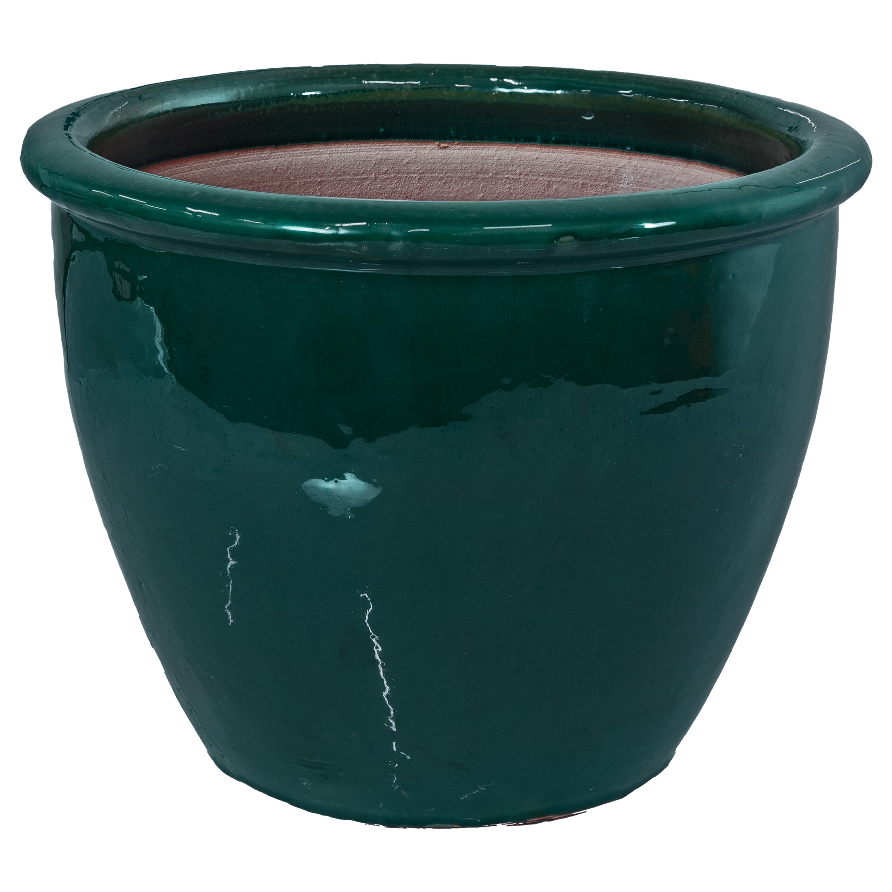 Sunnydaze Chalet Round Glazed Ceramic Planter with Drainage Hole - Outdoor Garden Flower Pot for Patio, Deck, Balcony & Home Decor