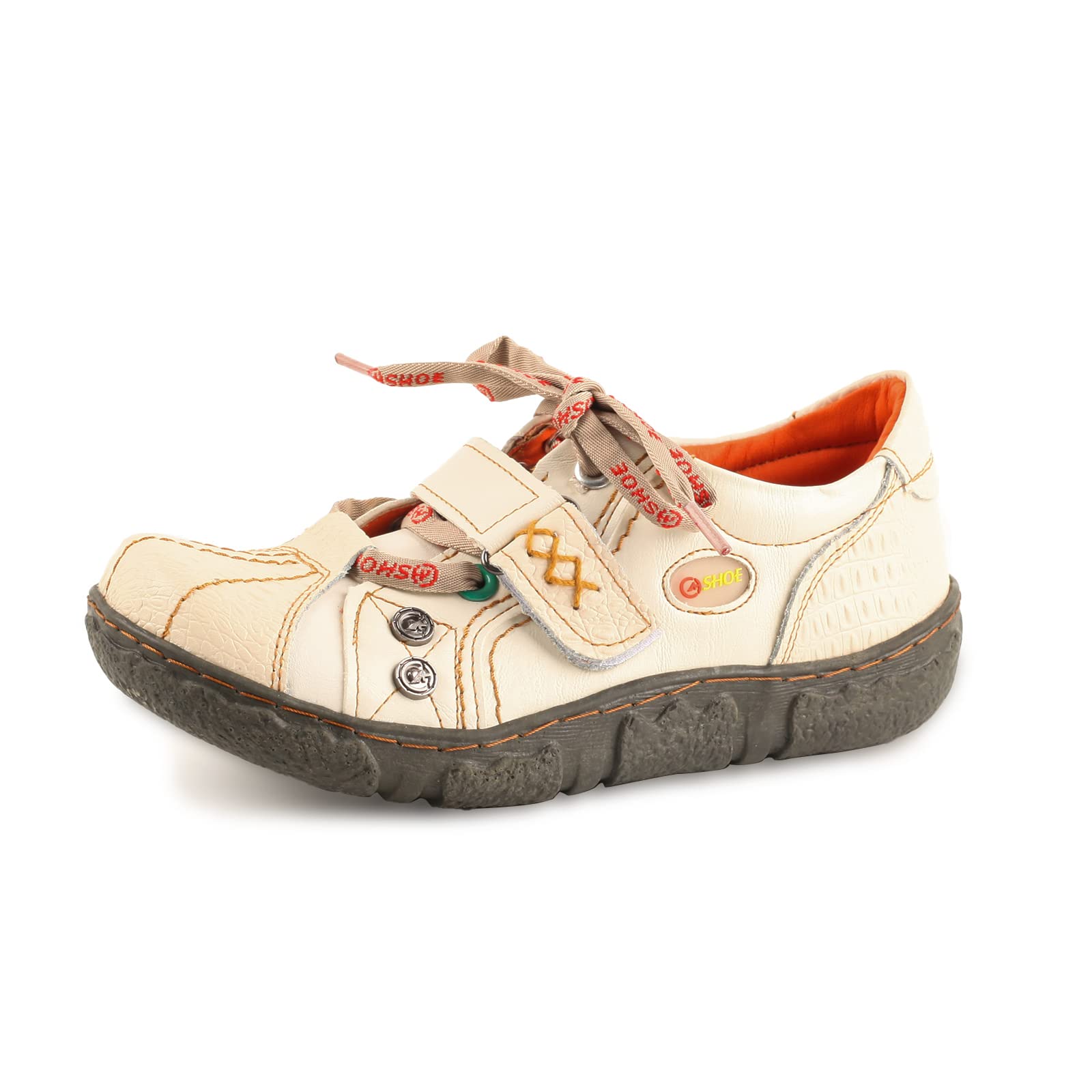 Washed PU Leather Flat Shoes for Women with Hook and Loop Strap - Comfortable & Stylish for Casual Wear, Work, and Everyday Use