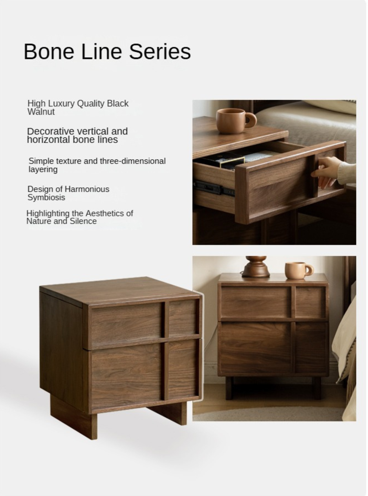 Solid Black Walnut Wood Nightstand with Drawer - Caluswood Bedside Table for Bedroom Storage | Perfect for Small Spaces, Apartment Living & Modern Home Decor