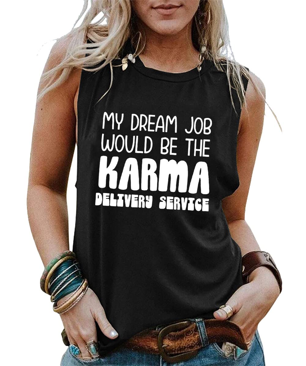 Funny Sarcastic Karma Shirts for Women - Casual Sleeveless Tank Tops with Witty Sayings | Perfect for Girls' Night Out, Beach Parties & Summer Casual Wear